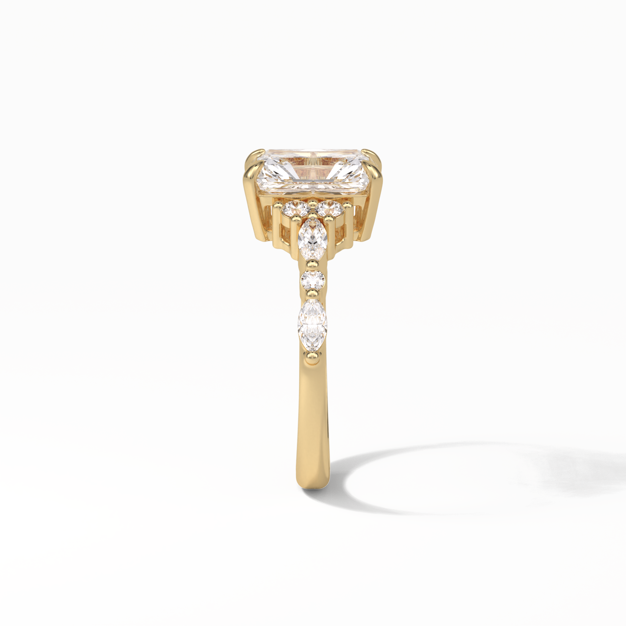Asscher Three Stones Pave Lab Grown Diamond Engagement Ring