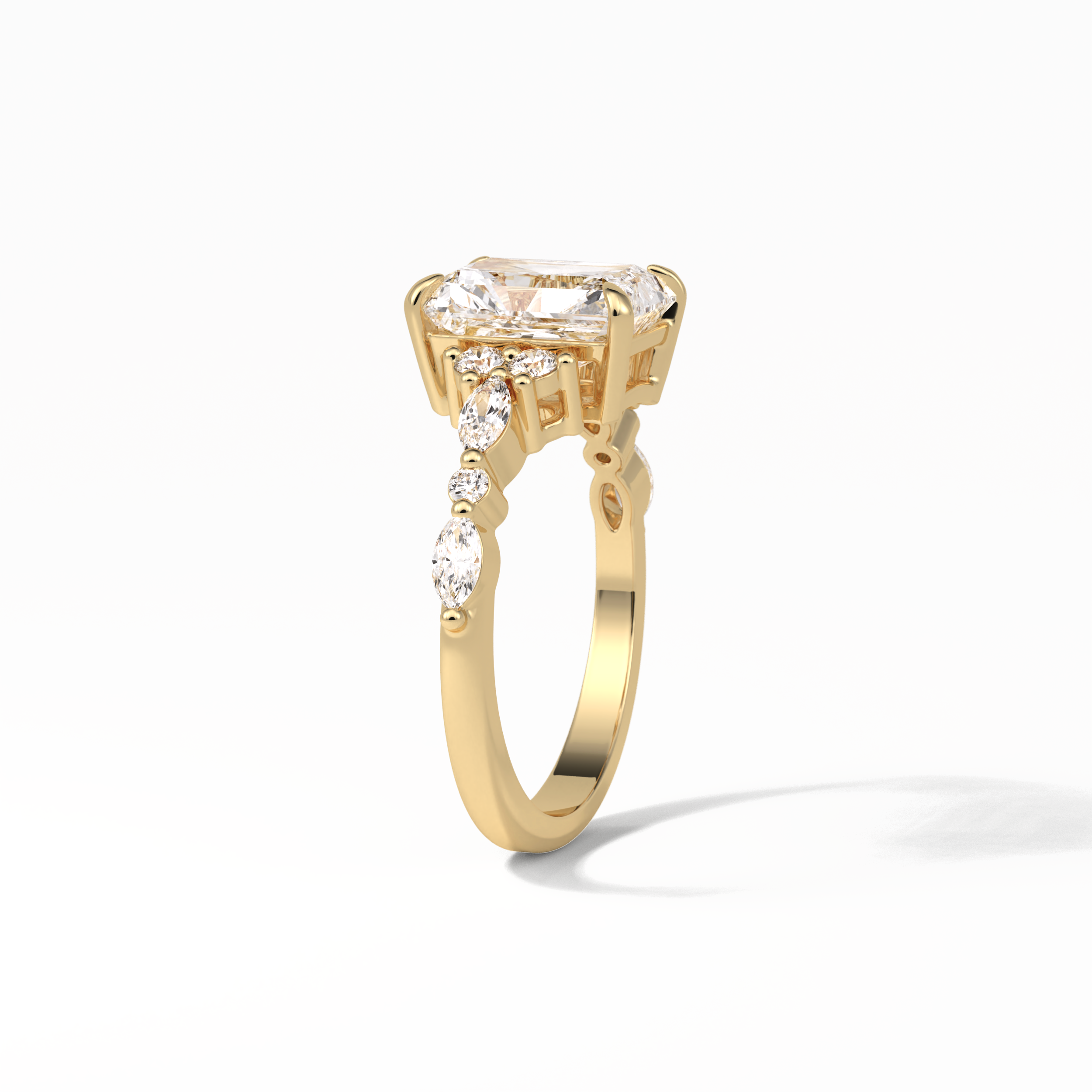 Asscher Three Stones Pave Lab Grown Diamond Engagement Ring
