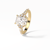 Asscher Three Stones Pave Lab Grown Diamond Engagement Ring