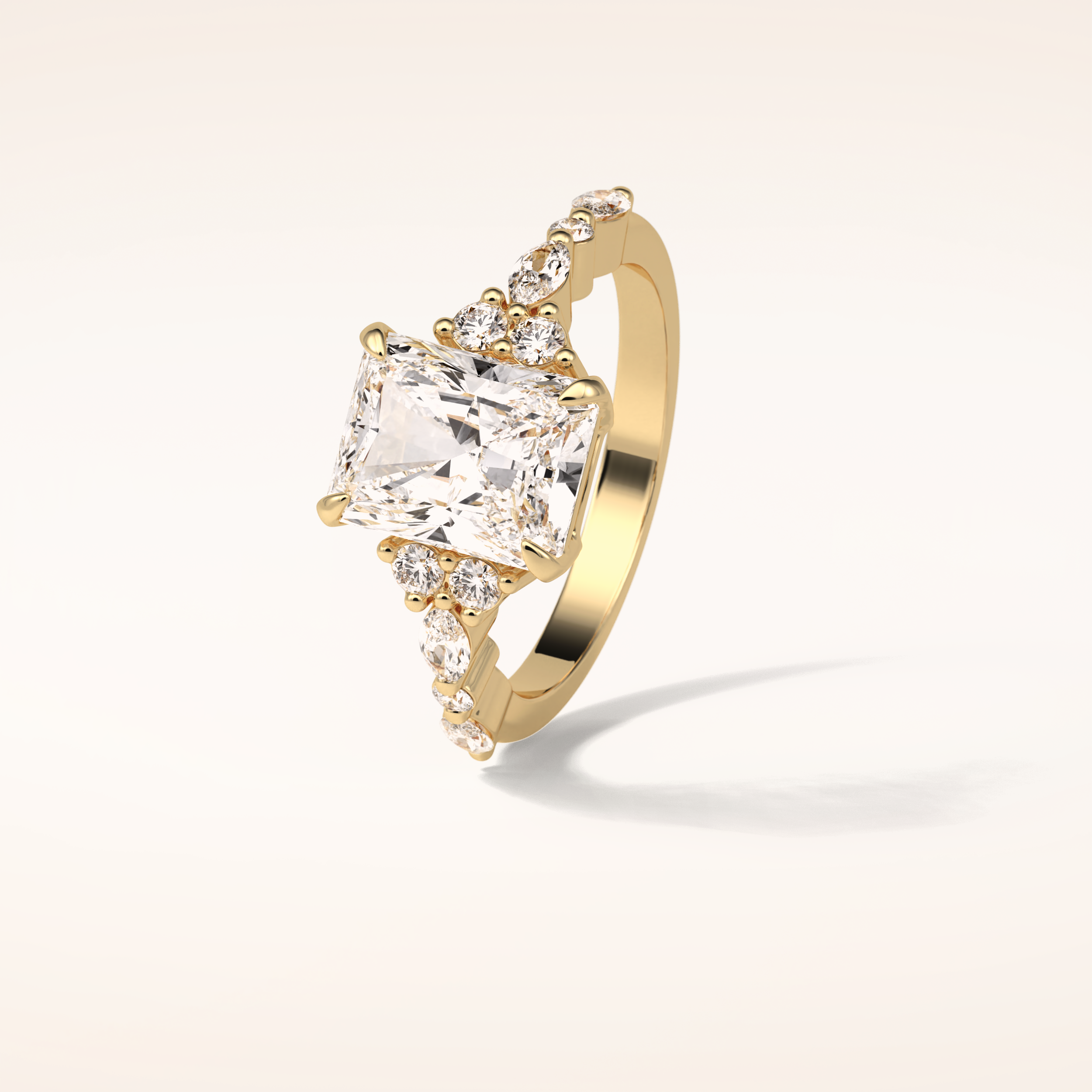 2.30 CT Radiant Shaped Cluster Moissanite Engagement Ring