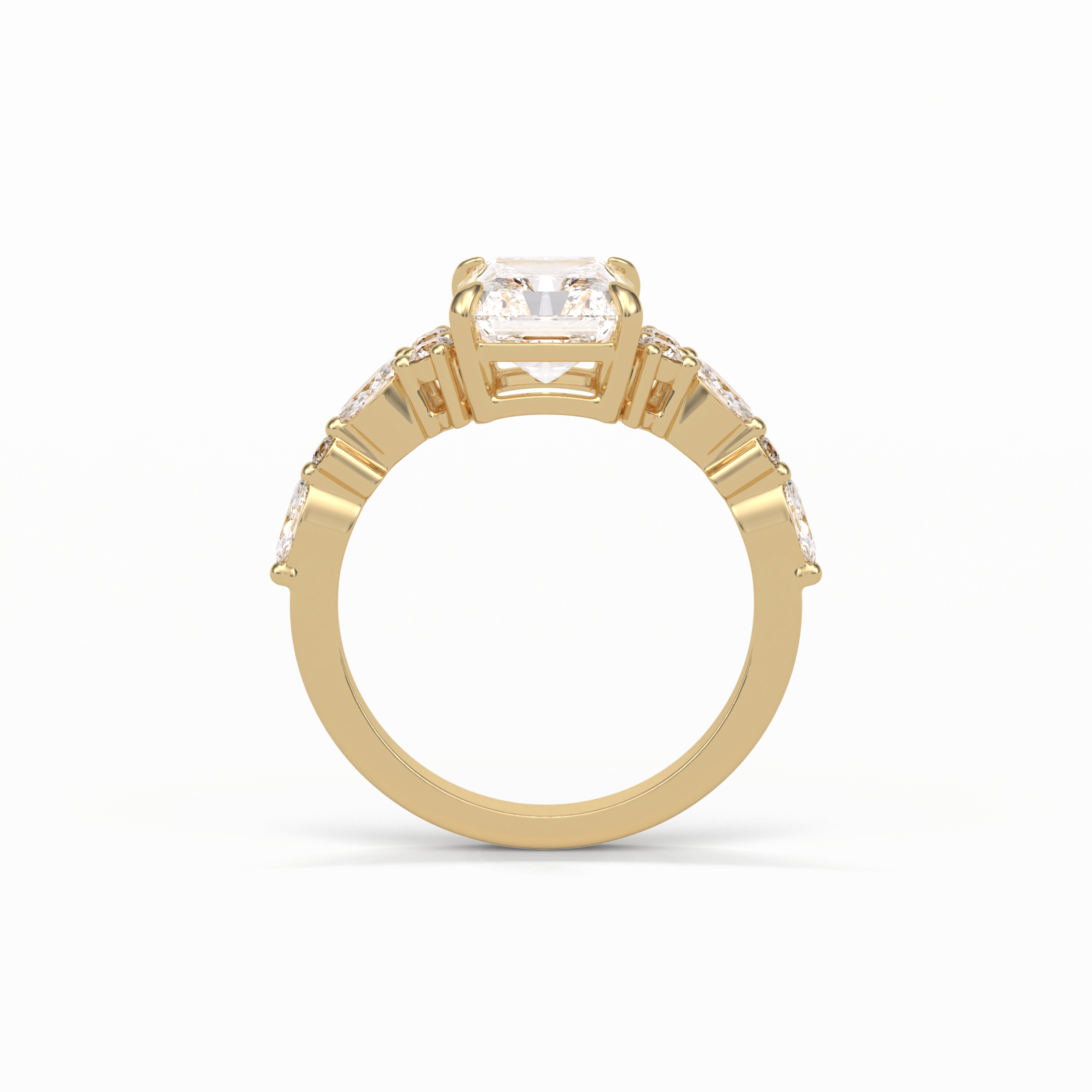 Asscher Three Stones Pave Lab Grown Diamond Engagement Ring