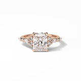 Asscher Three Stones Pave Lab Grown Diamond Engagement Ring