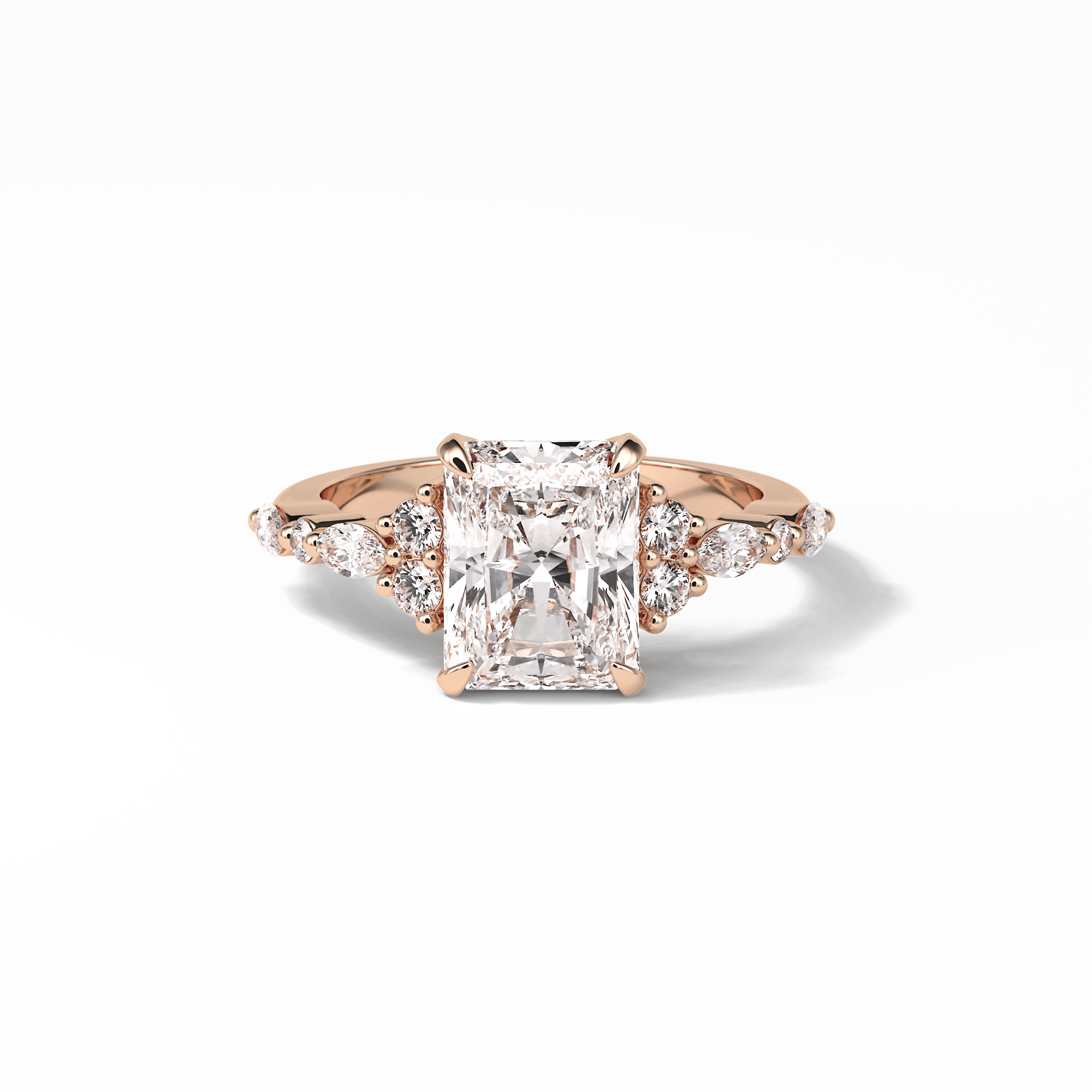 Asscher Three Stones Pave Lab Grown Diamond Engagement Ring