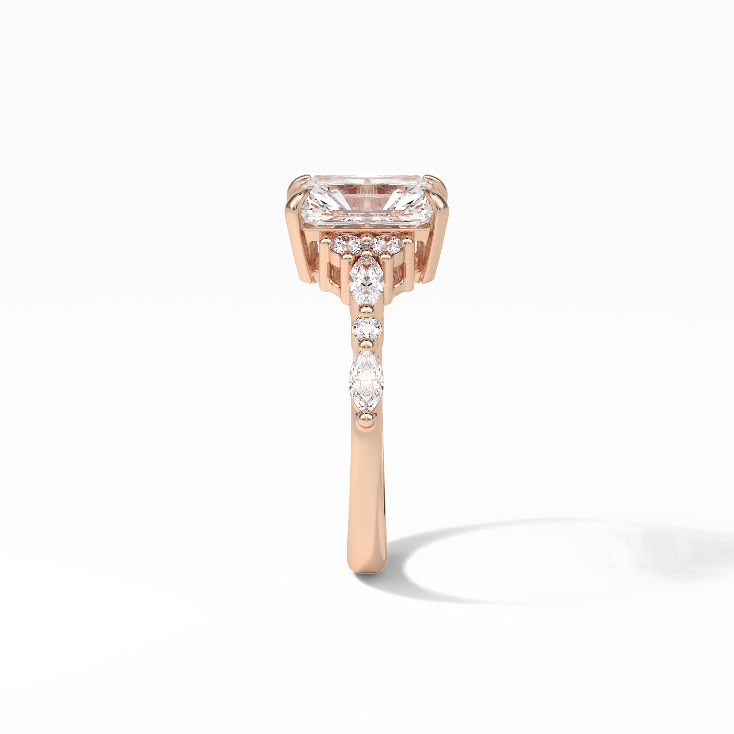 Asscher Three Stones Pave Lab Grown Diamond Engagement Ring