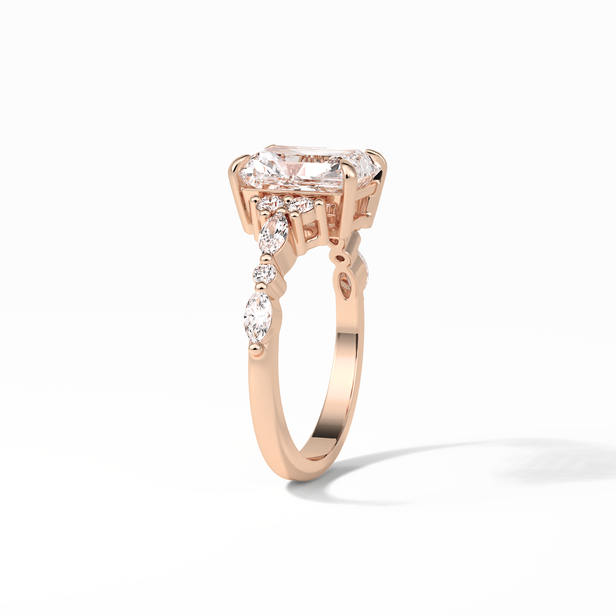 Asscher Three Stones Pave Lab Grown Diamond Engagement Ring