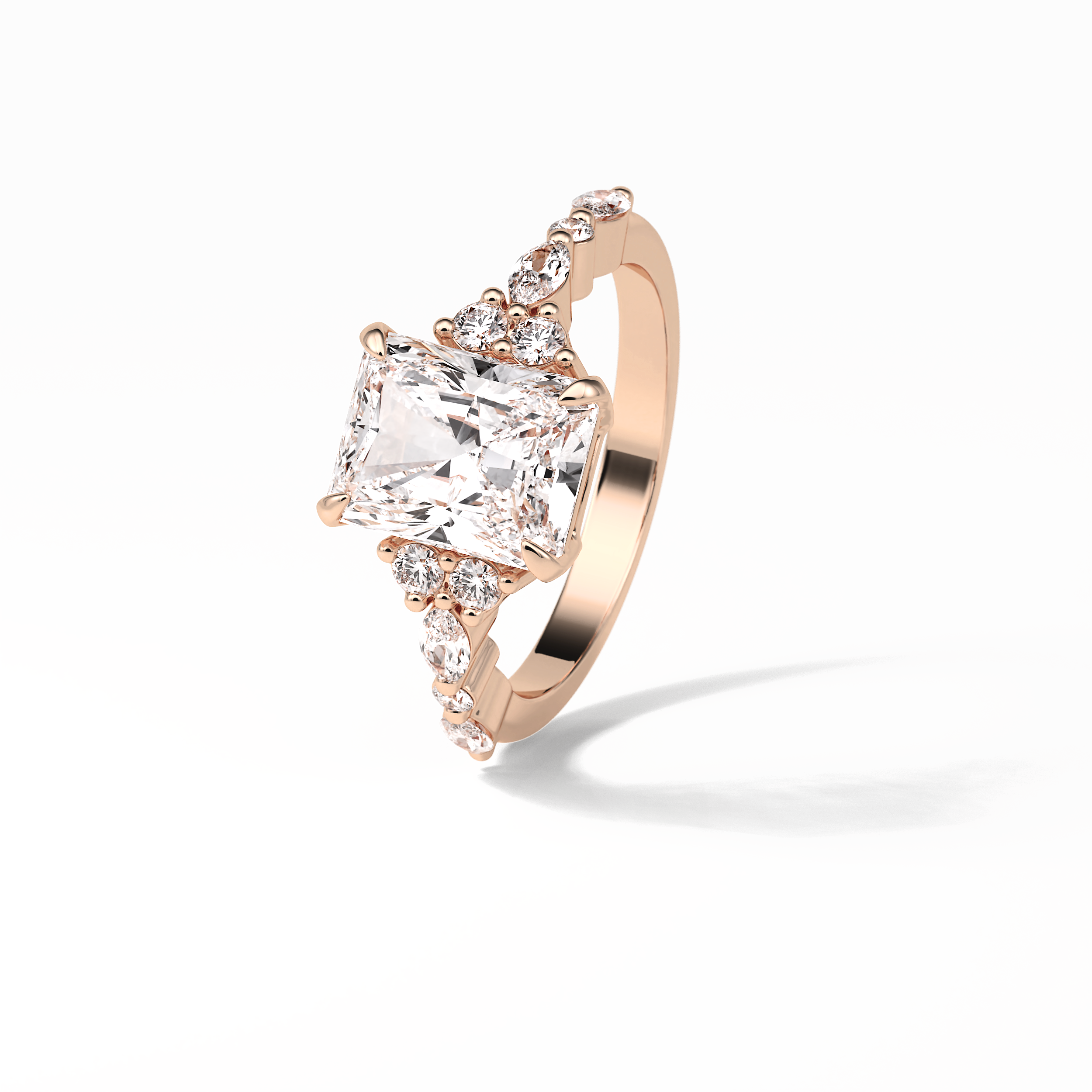 Asscher Three Stones Pave Lab Grown Diamond Engagement Ring