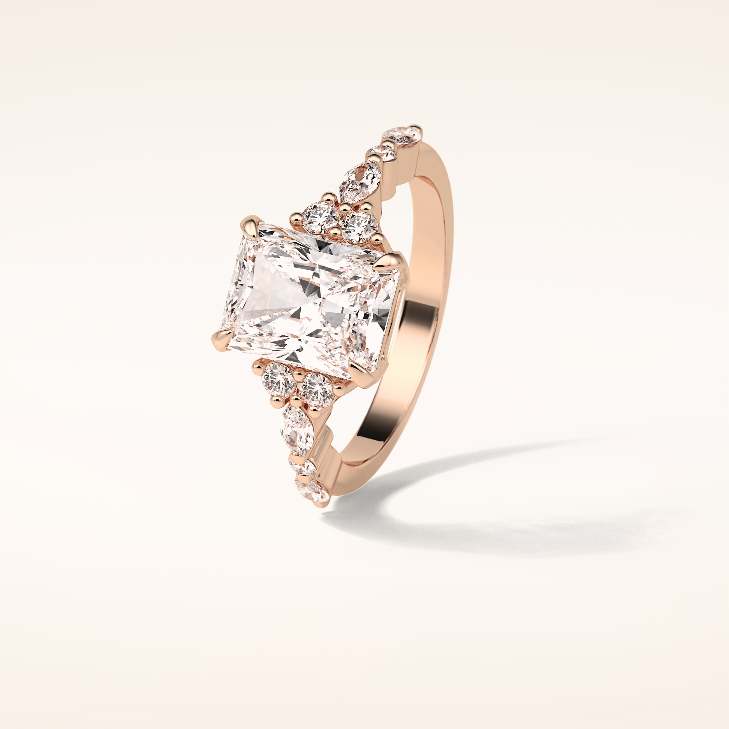 2.30 CT Radiant Shaped Cluster Moissanite Engagement Ring