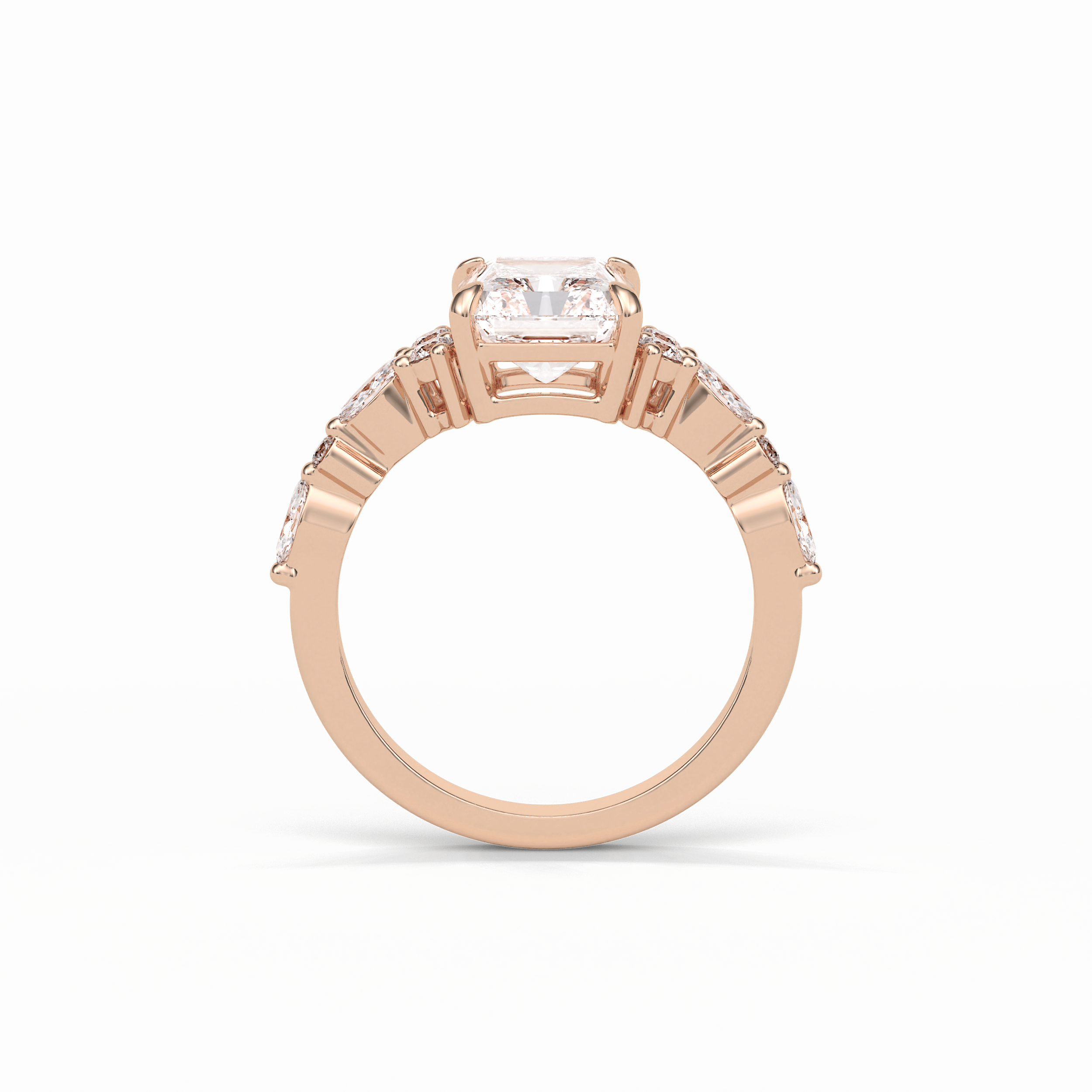 Asscher Three Stones Pave Lab Grown Diamond Engagement Ring