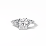 Asscher Three Stones Pave Lab Grown Diamond Engagement Ring
