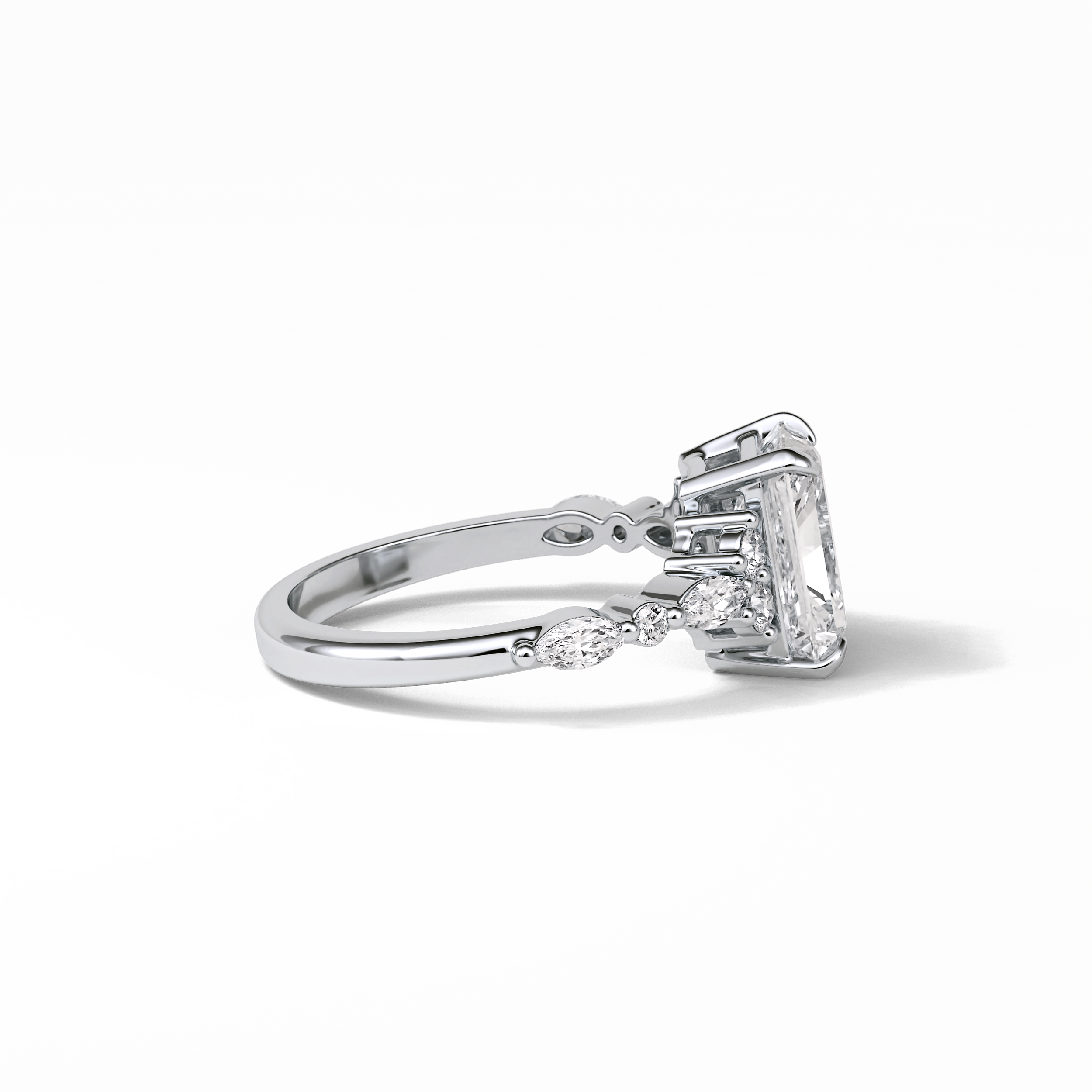 Asscher Three Stones Pave Lab Grown Diamond Engagement Ring