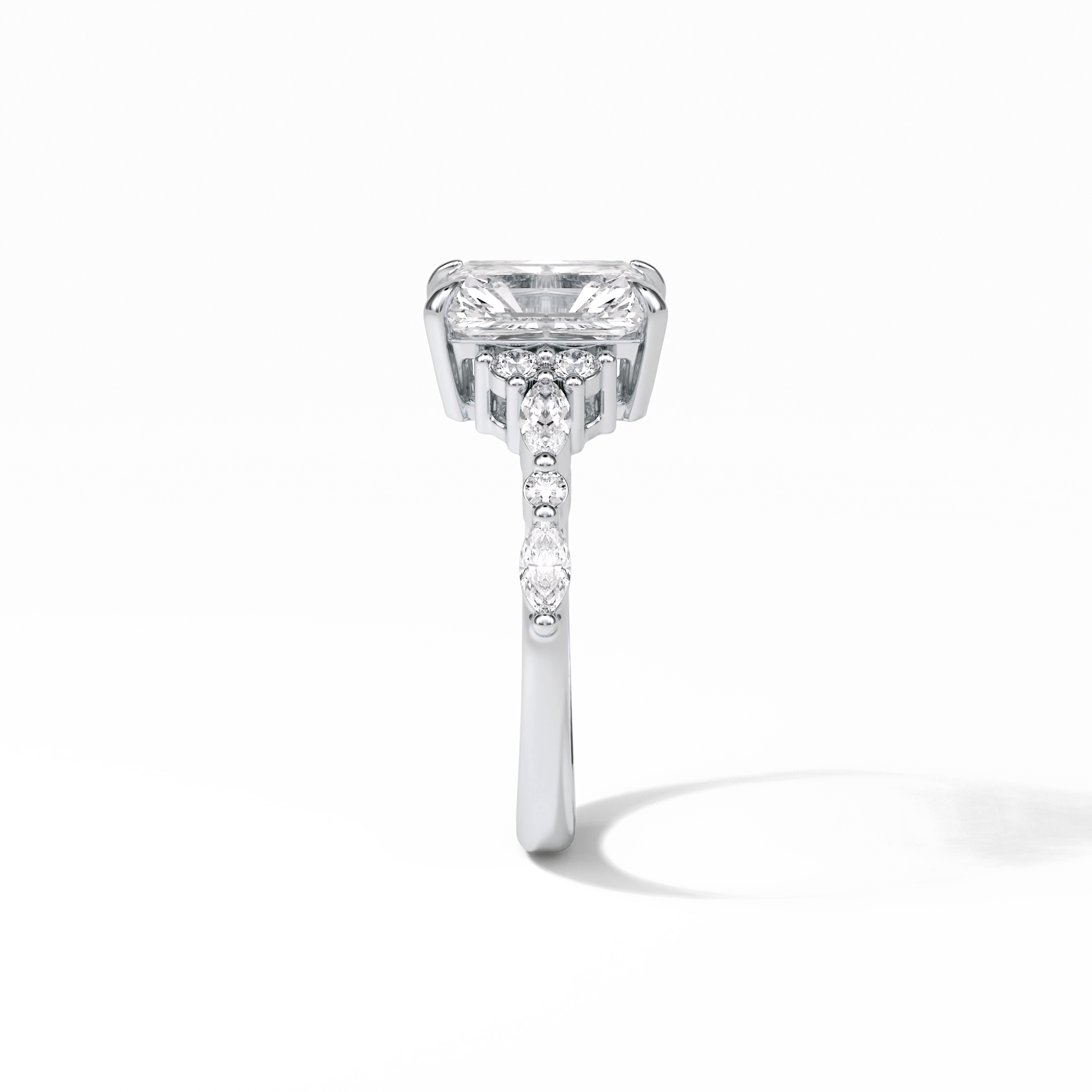 Asscher Three Stones Pave Lab Grown Diamond Engagement Ring