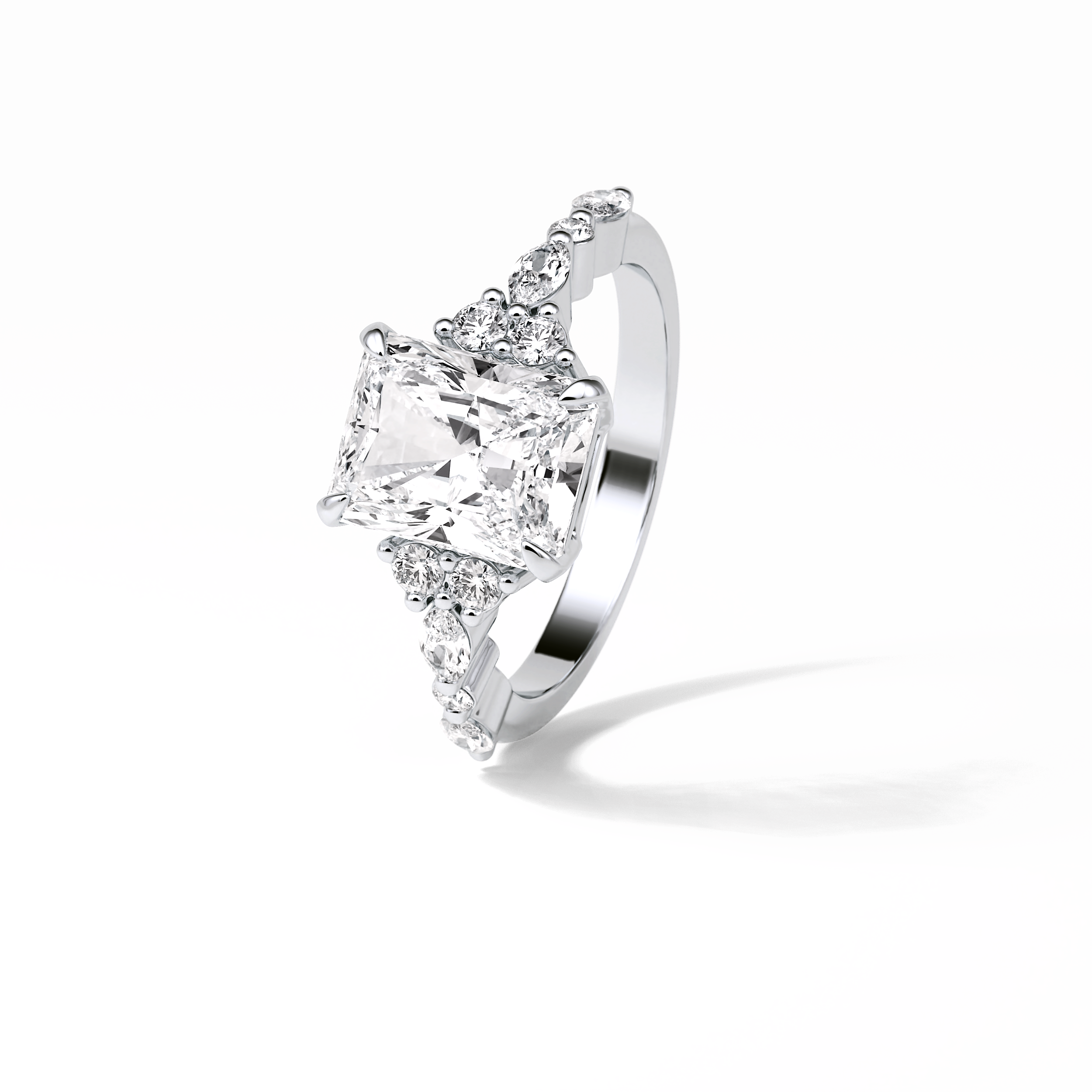 Asscher Three Stones Pave Lab Grown Diamond Engagement Ring