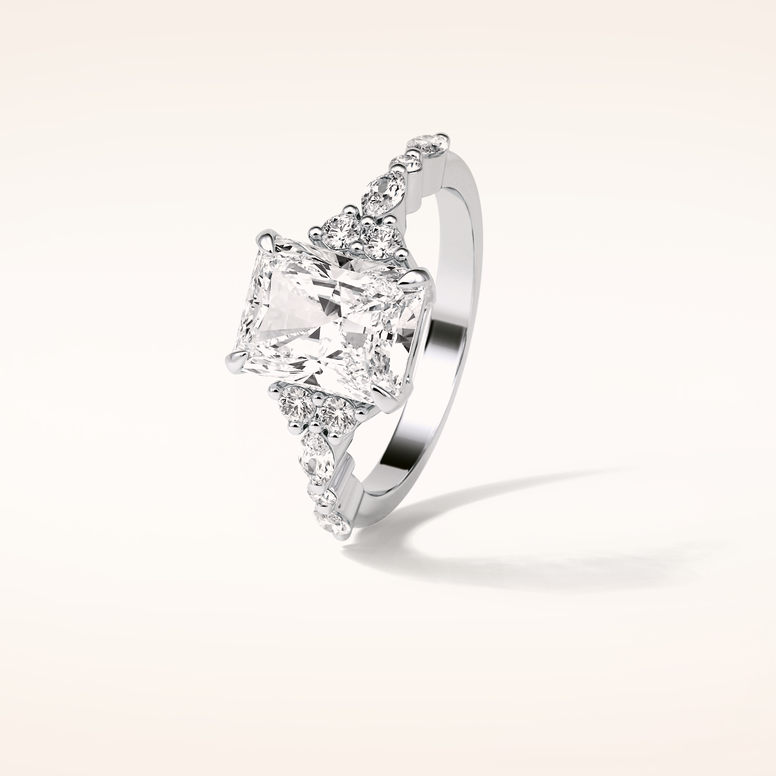 2.30 CT Radiant Shaped Cluster Moissanite Engagement Ring