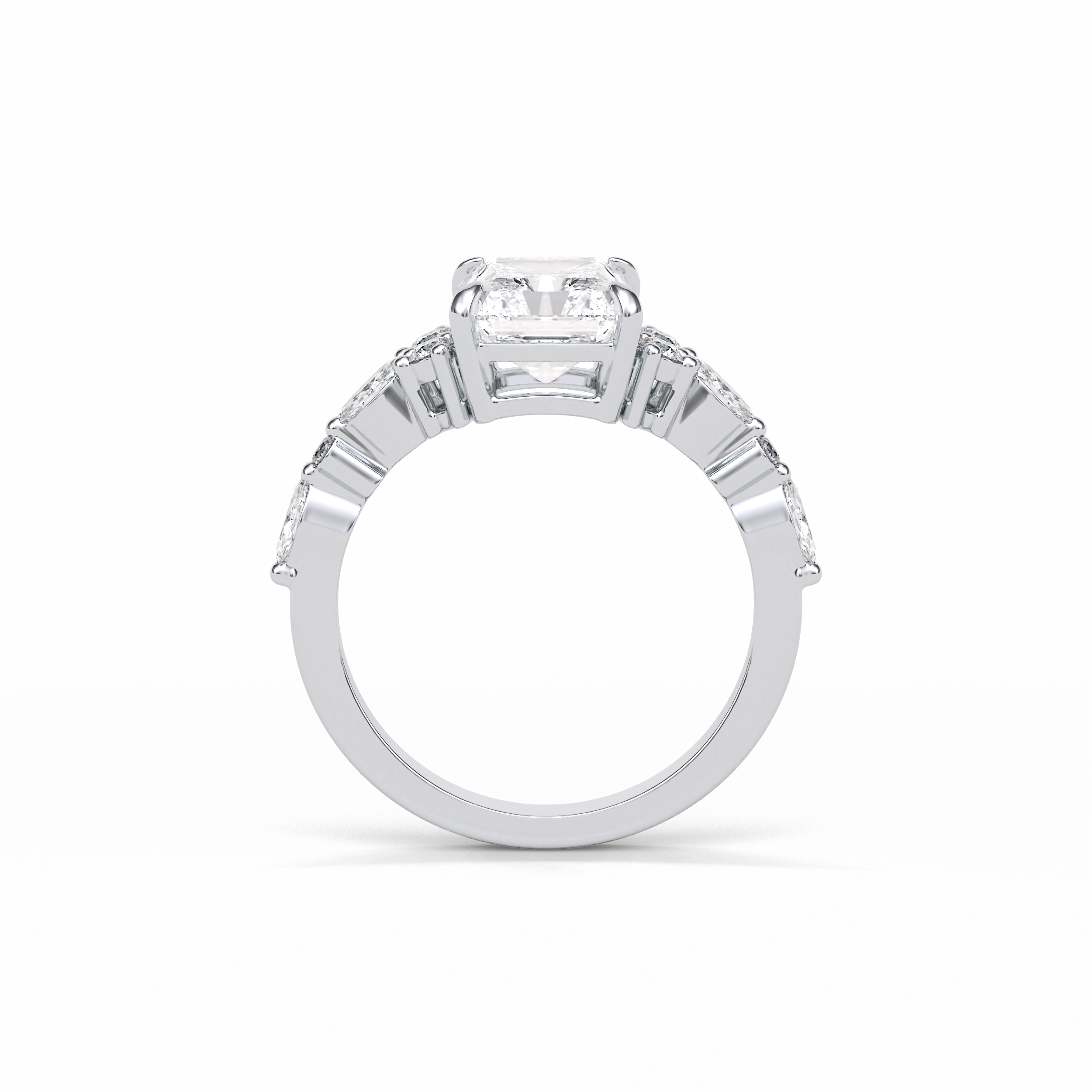 Asscher Three Stones Pave Lab Grown Diamond Engagement Ring