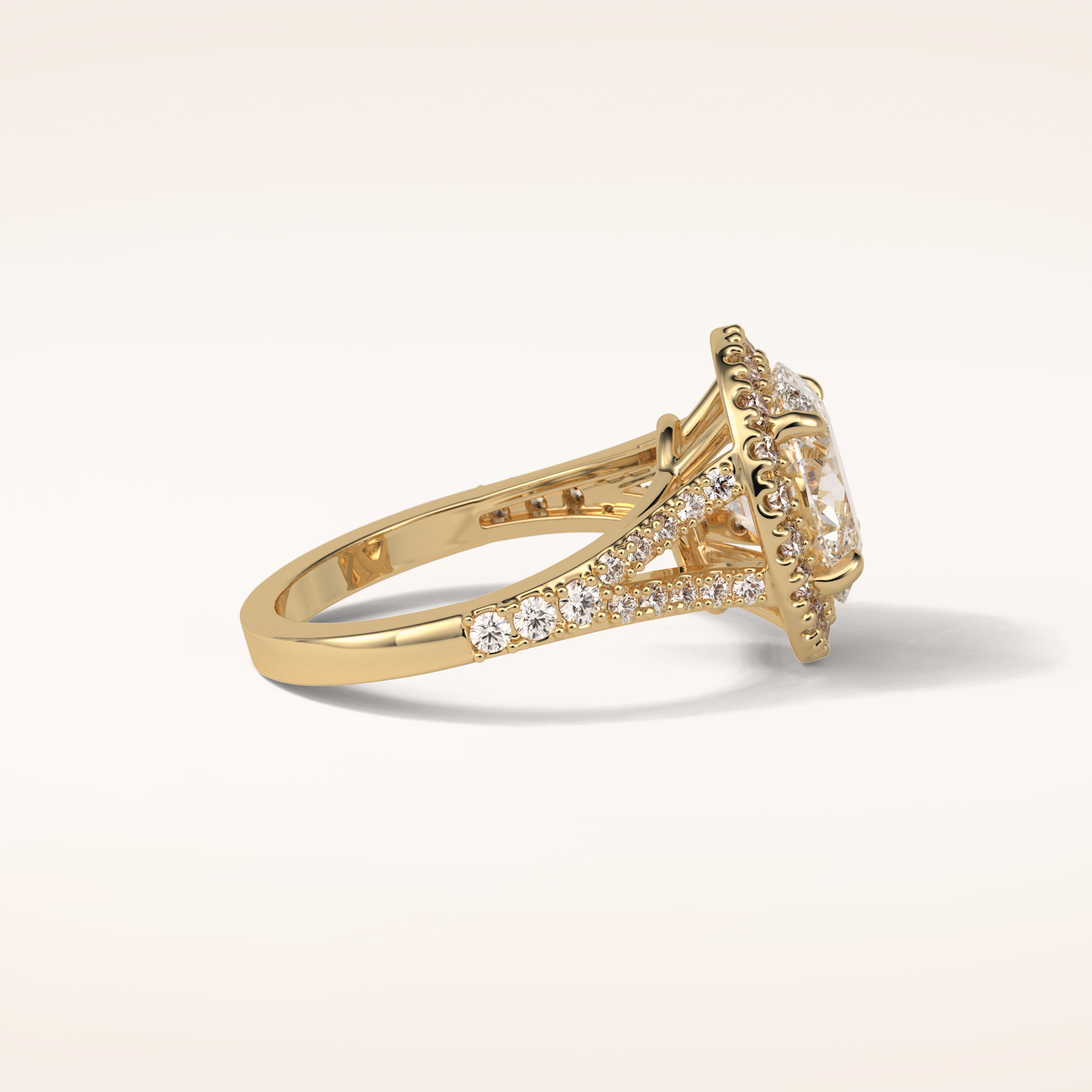 2.72 CT Oval Shaped Halo & Pave Split Shank Moissanite Engagement Ring