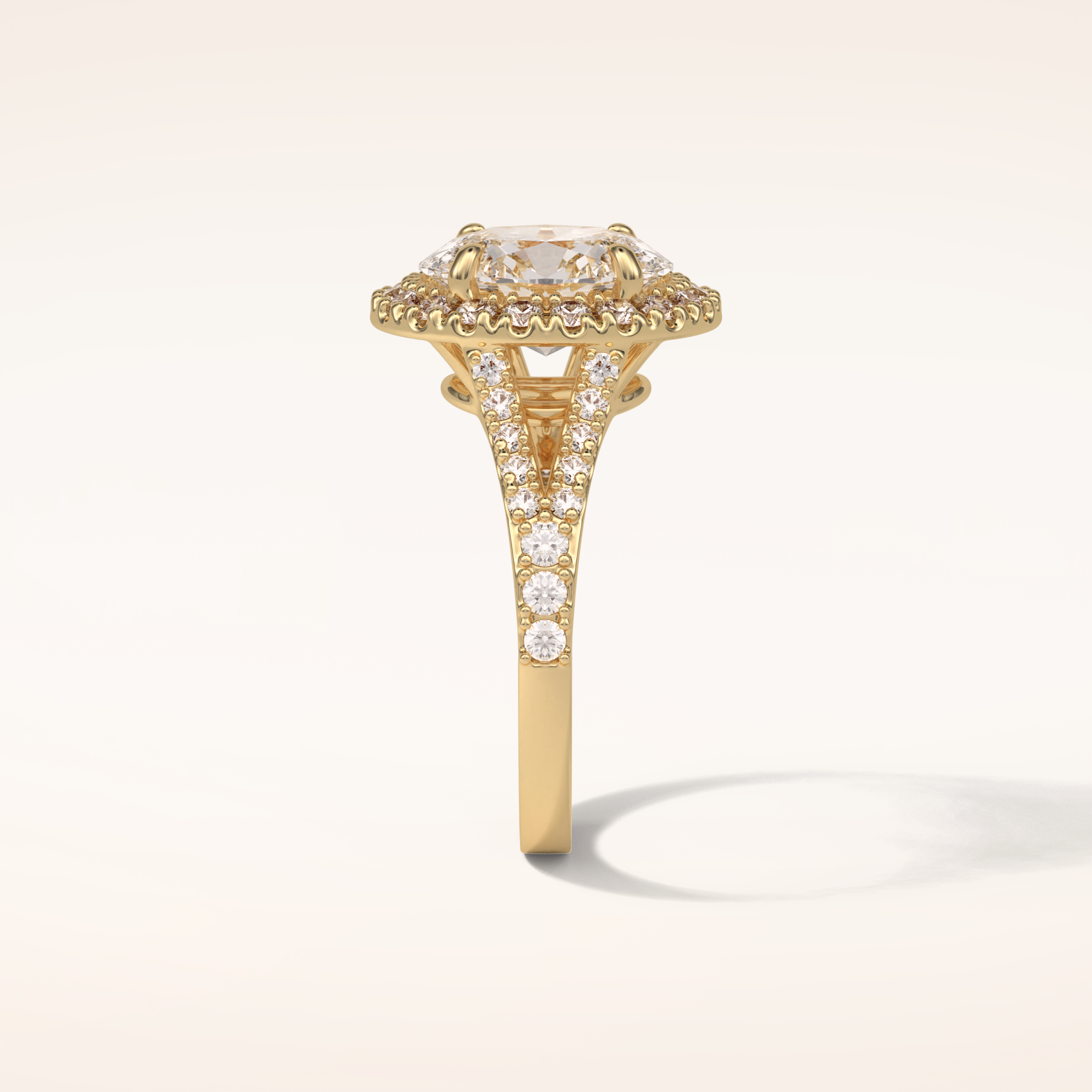 2.72 CT Oval Shaped Halo & Pave Split Shank Moissanite Engagement Ring