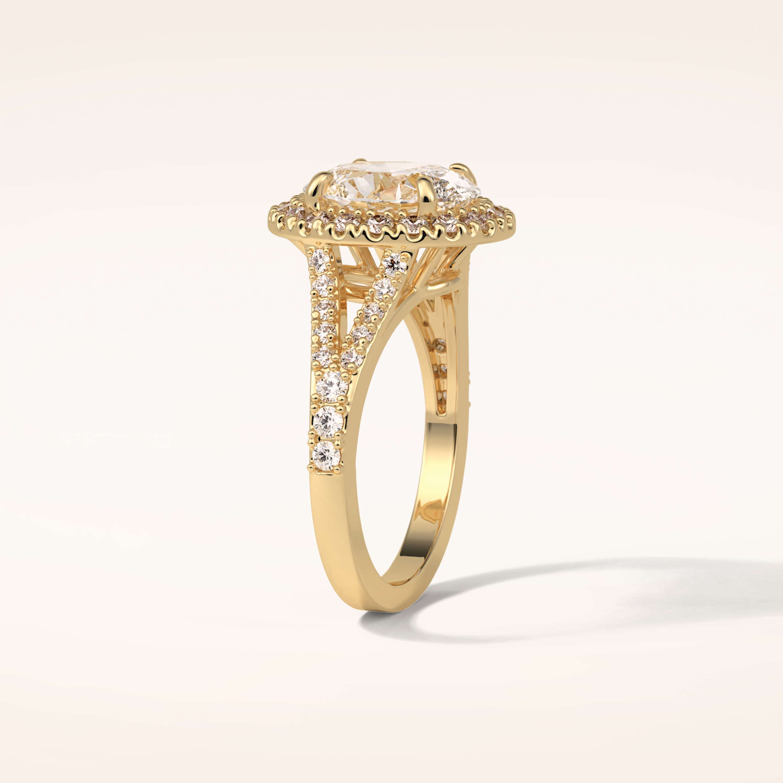 2.72 CT Oval Shaped Halo & Pave Split Shank Moissanite Engagement Ring