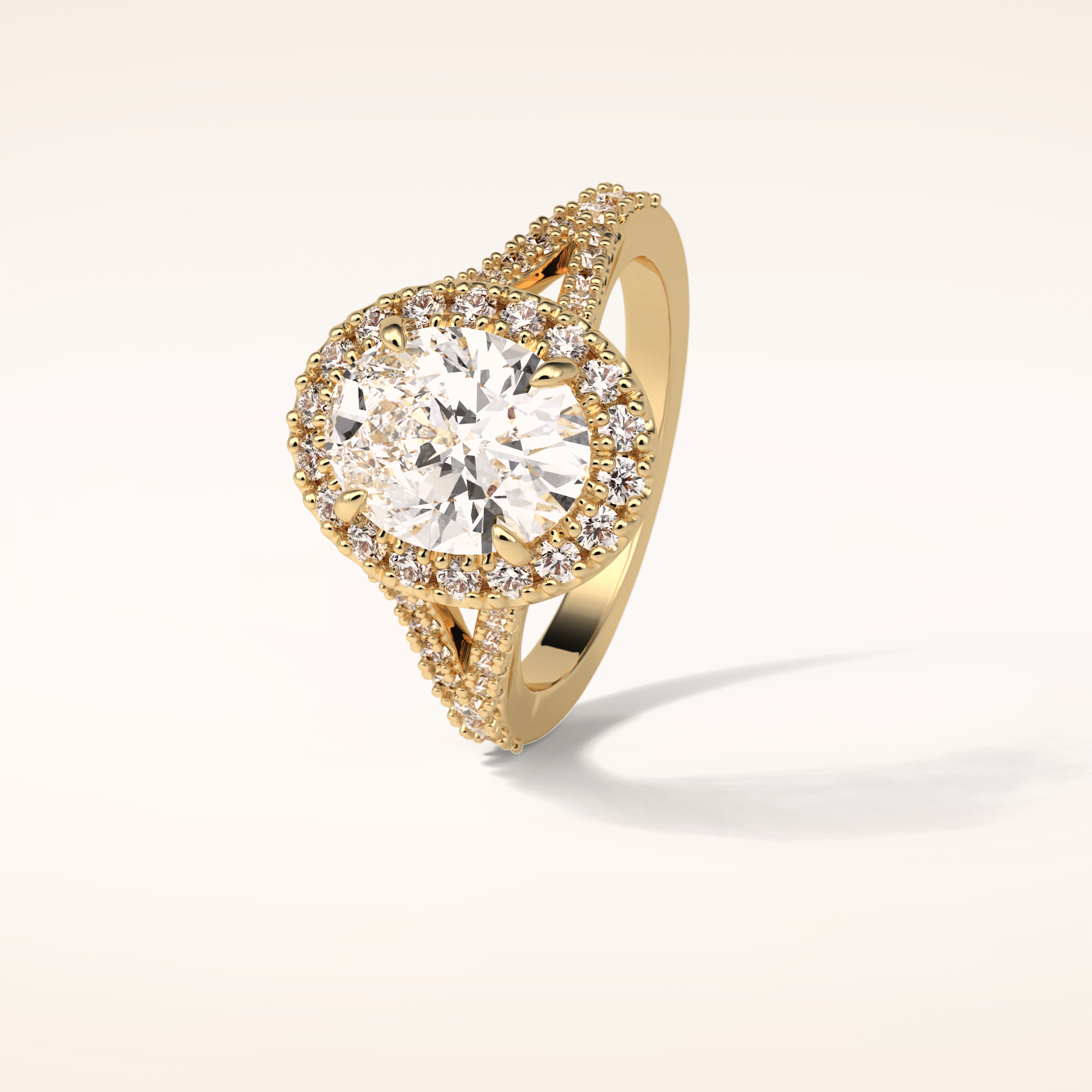 2.72 CT Oval Shaped Halo & Pave Split Shank Moissanite Engagement Ring