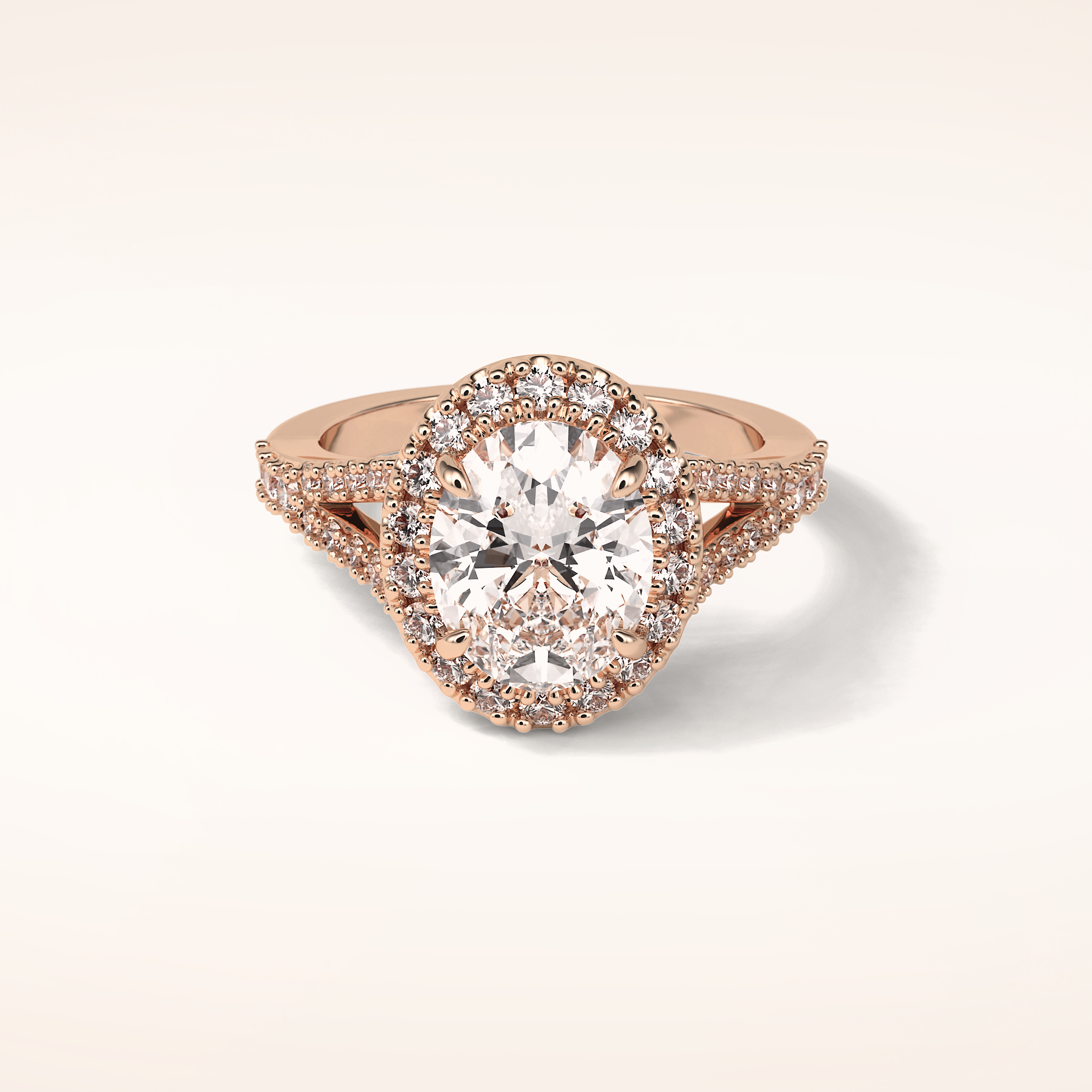 2.72 CT Oval Shaped Halo & Pave Split Shank Moissanite Engagement Ring