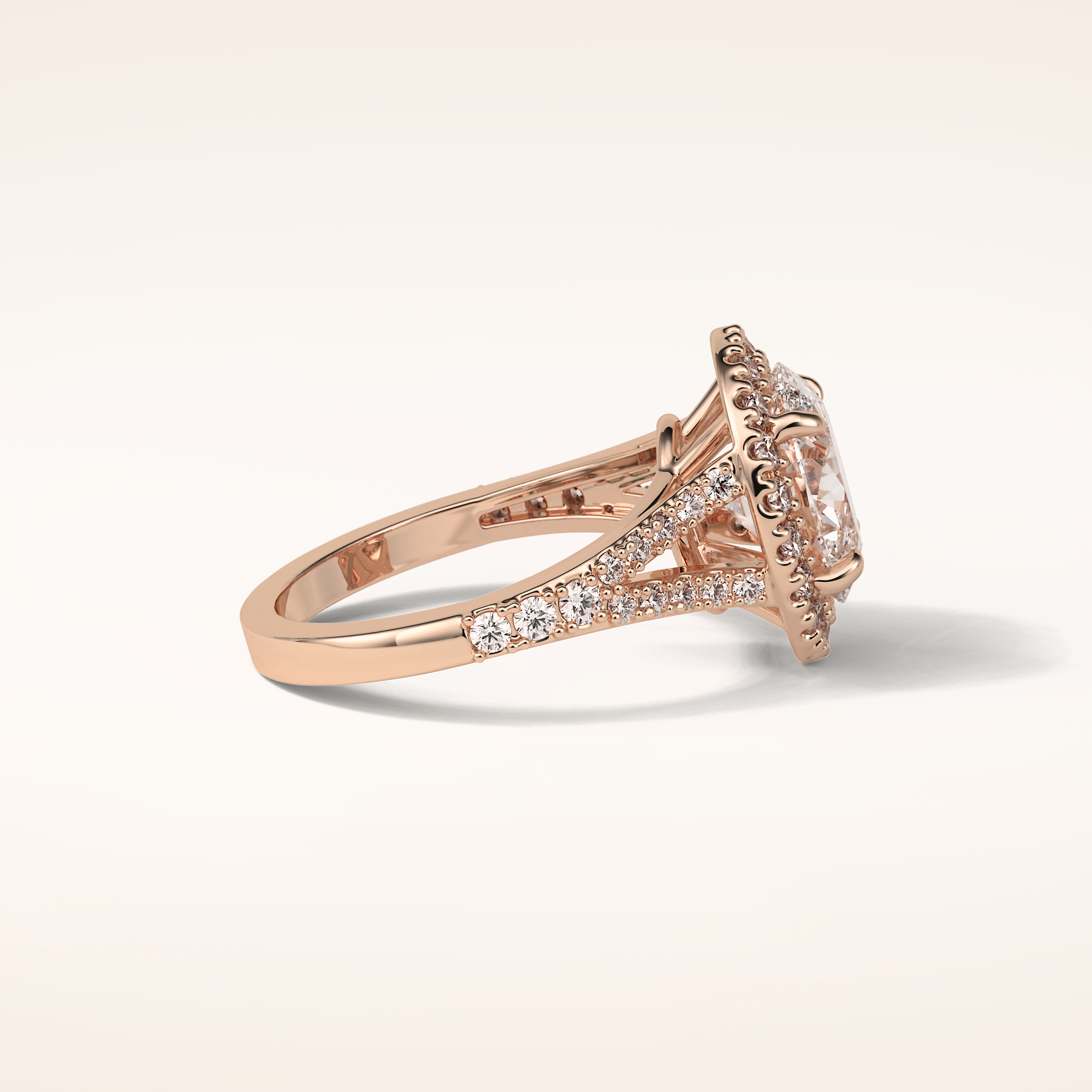 2.72 CT Oval Shaped Halo & Pave Split Shank Moissanite Engagement Ring