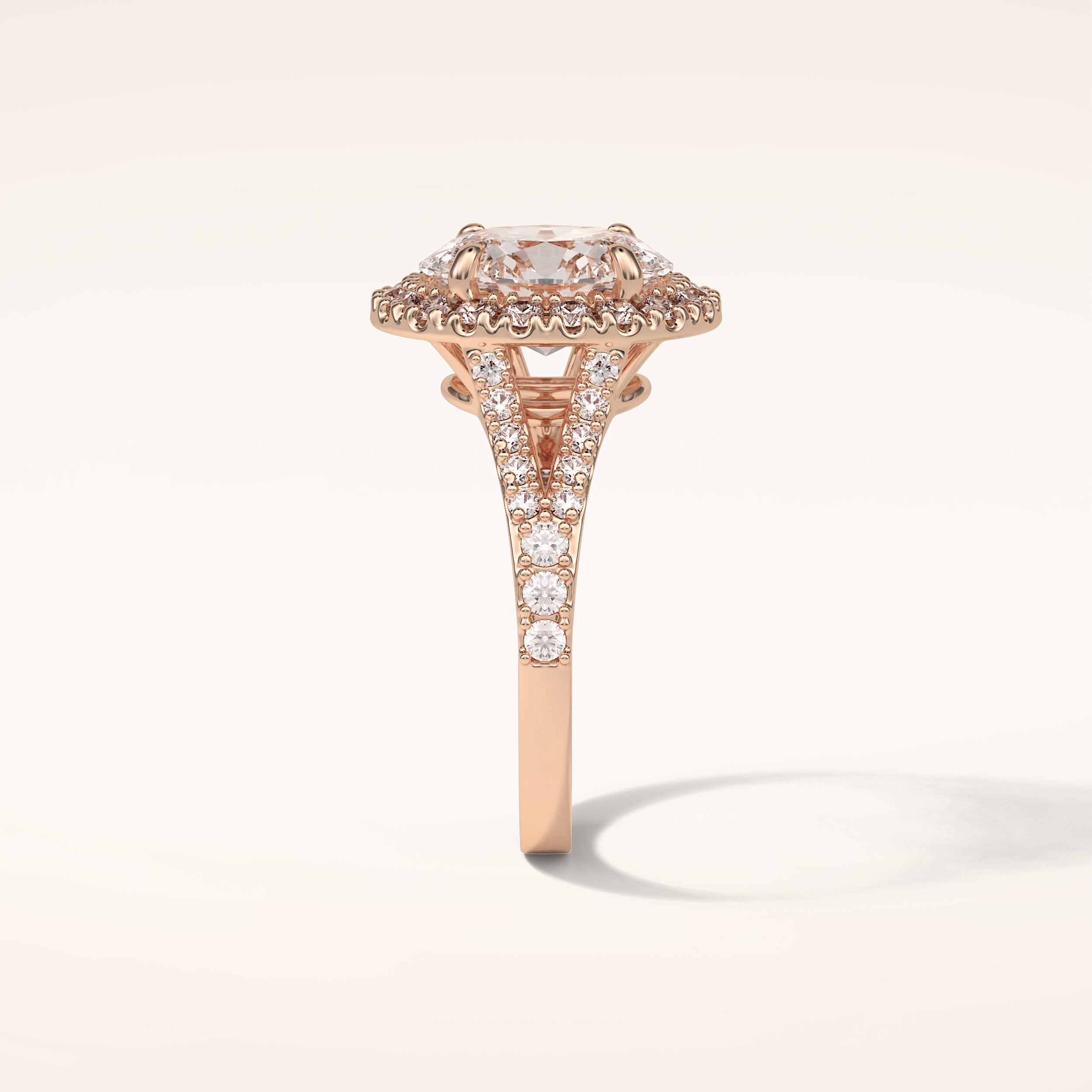 2.72 CT Oval Shaped Halo & Pave Split Shank Moissanite Engagement Ring