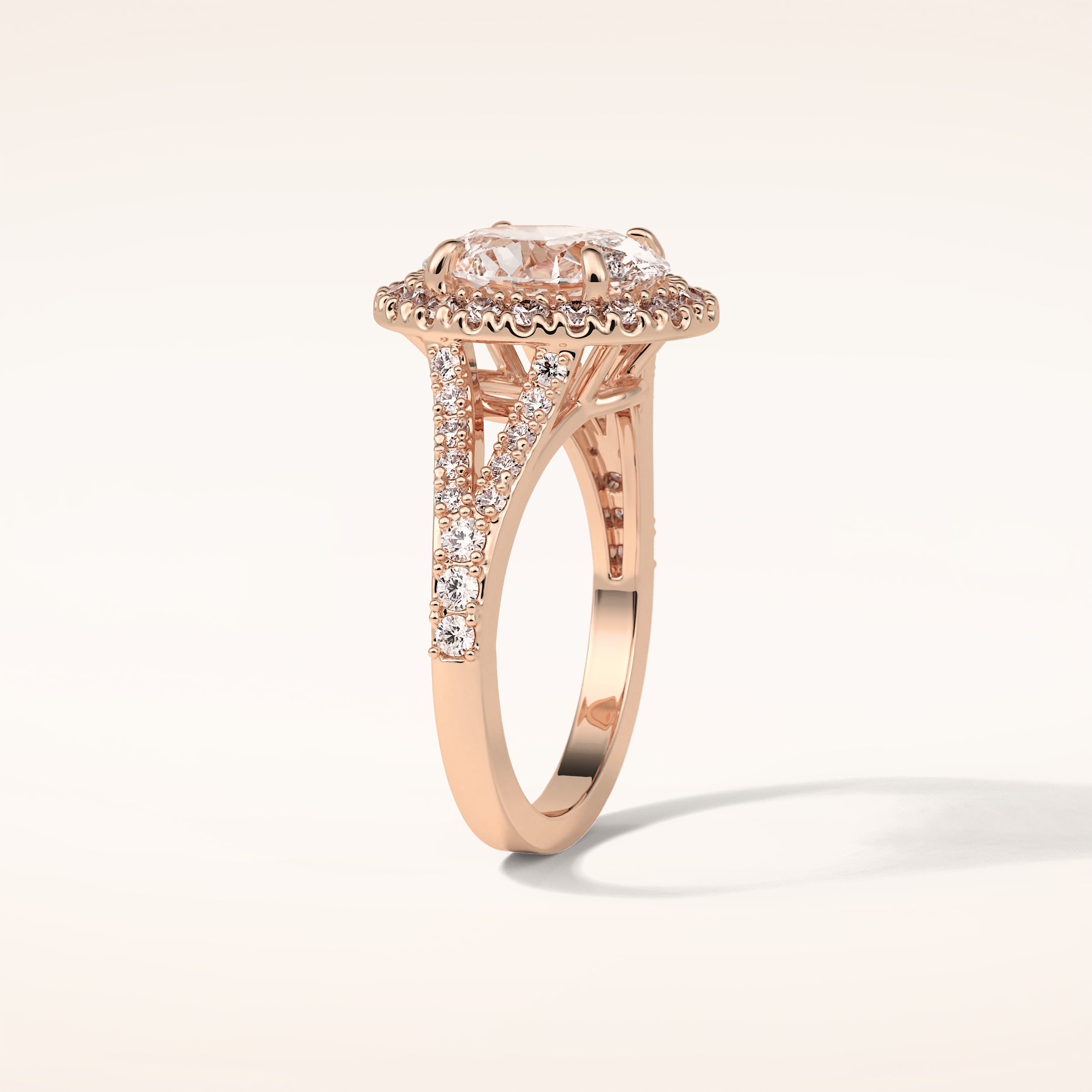 2.72 CT Oval Shaped Halo & Pave Split Shank Moissanite Engagement Ring