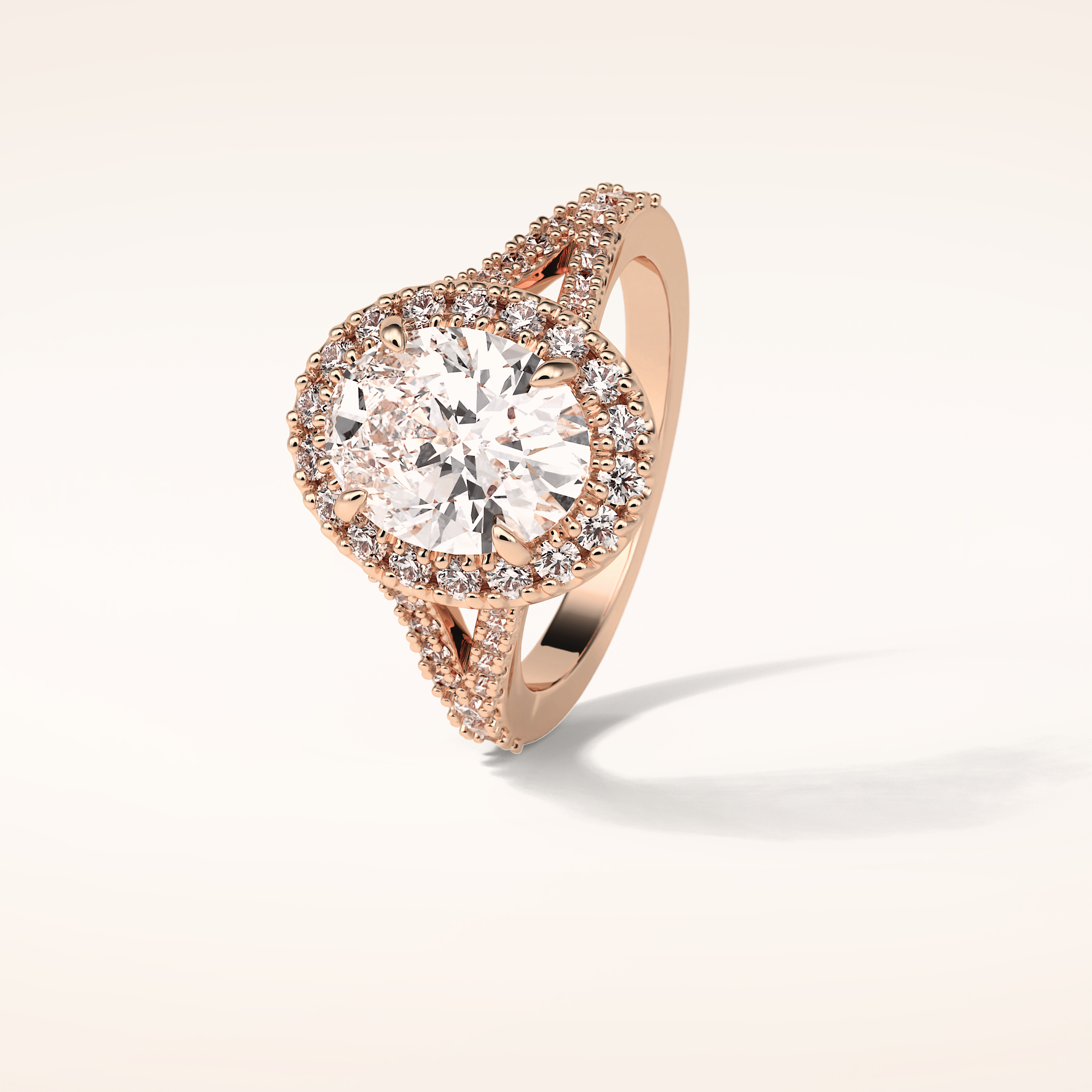 2.72 CT Oval Shaped Halo & Pave Split Shank Moissanite Engagement Ring