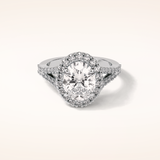 2.72 CT Oval Shaped Halo & Pave Split Shank Moissanite Engagement Ring