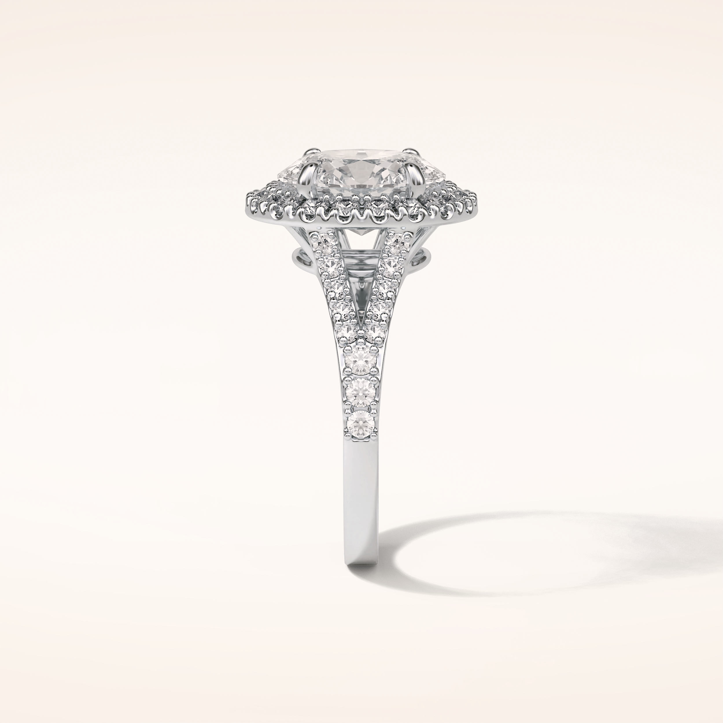 2.72 CT Oval Shaped Halo & Pave Split Shank Moissanite Engagement Ring