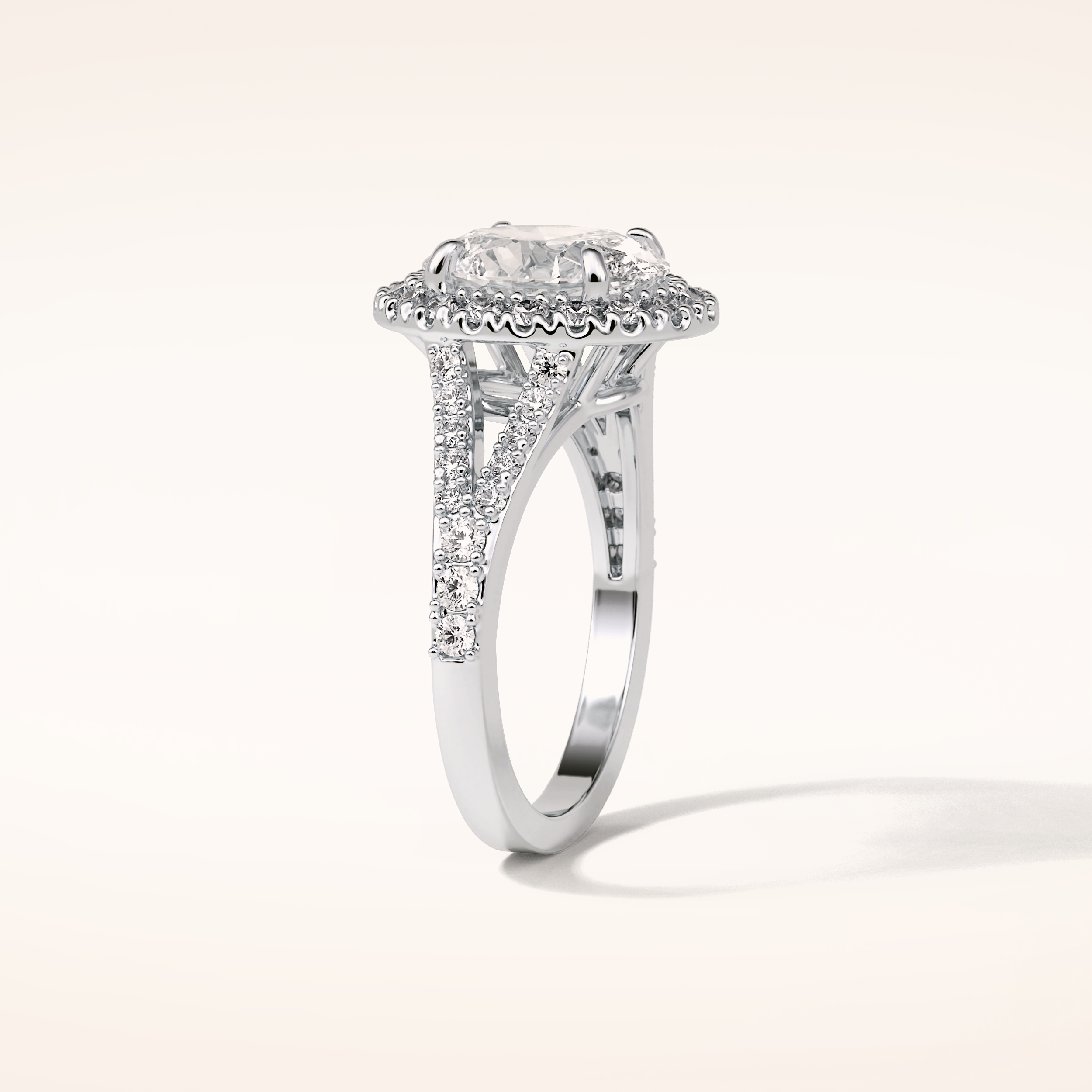 2.72 CT Oval Shaped Halo & Pave Split Shank Moissanite Engagement Ring