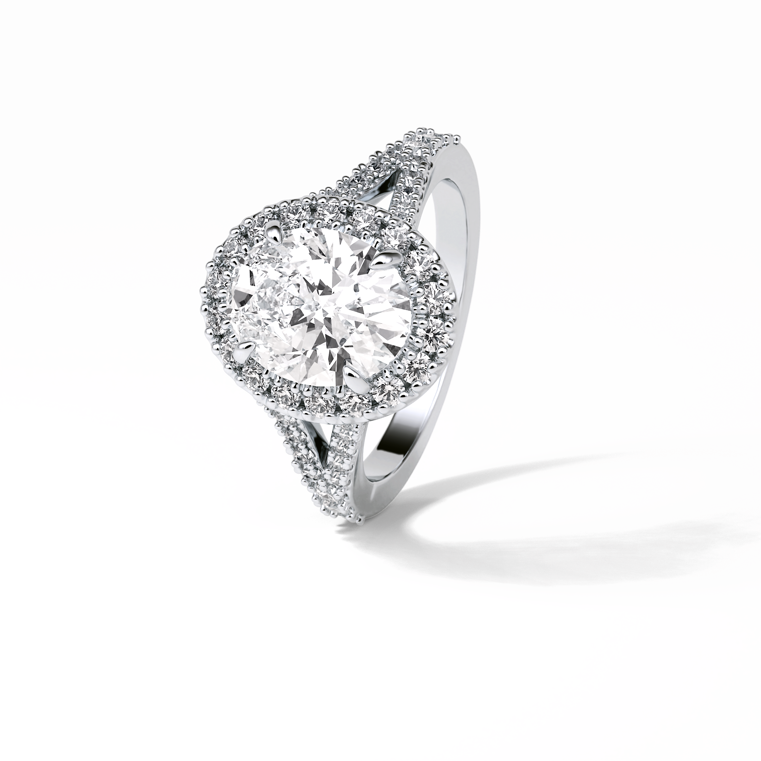 Oval Halo & Pave Lab Grown Diamond Engagement Ring