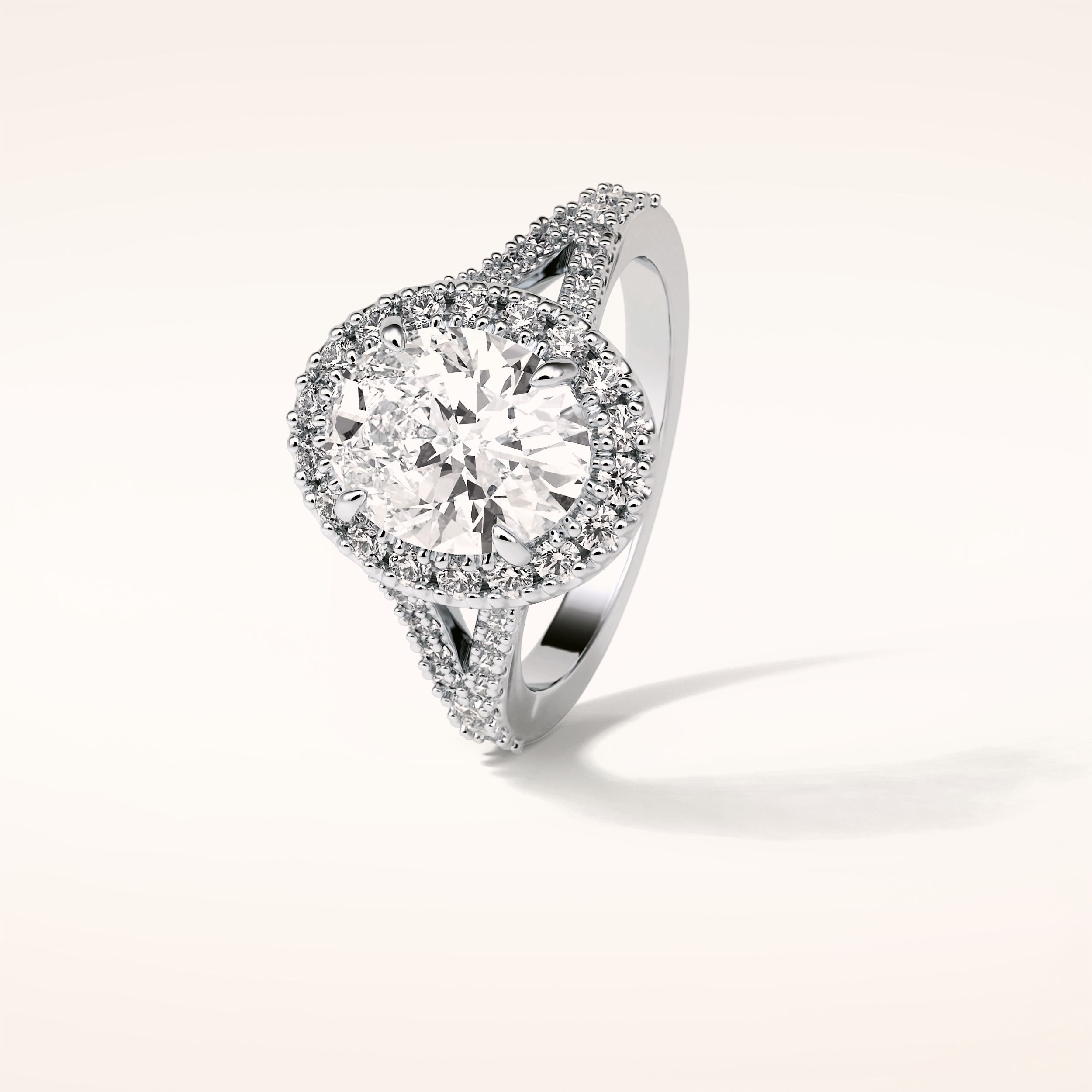 2.72 CT Oval Shaped Halo & Pave Split Shank Moissanite Engagement Ring