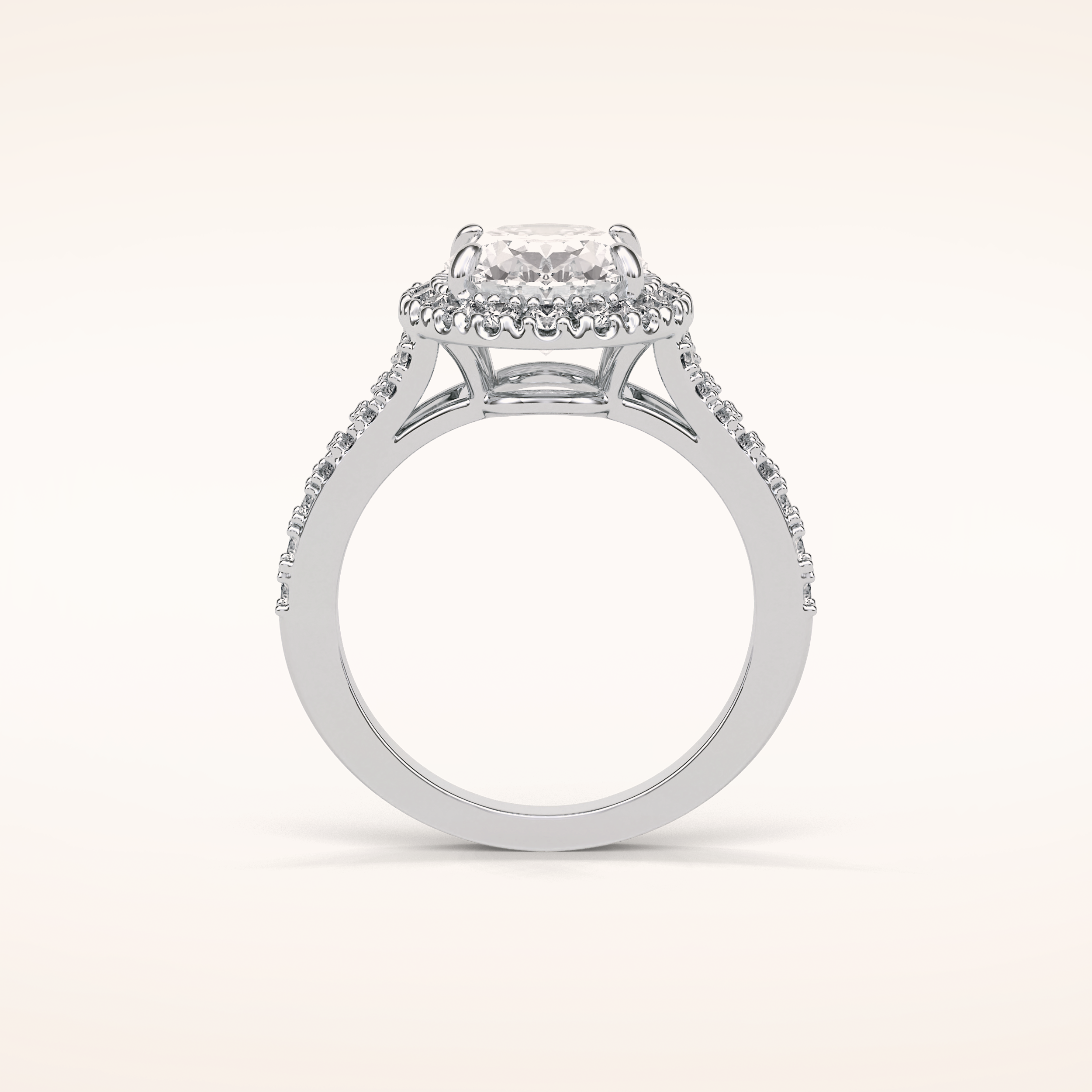 2.72 CT Oval Shaped Halo & Pave Split Shank Moissanite Engagement Ring