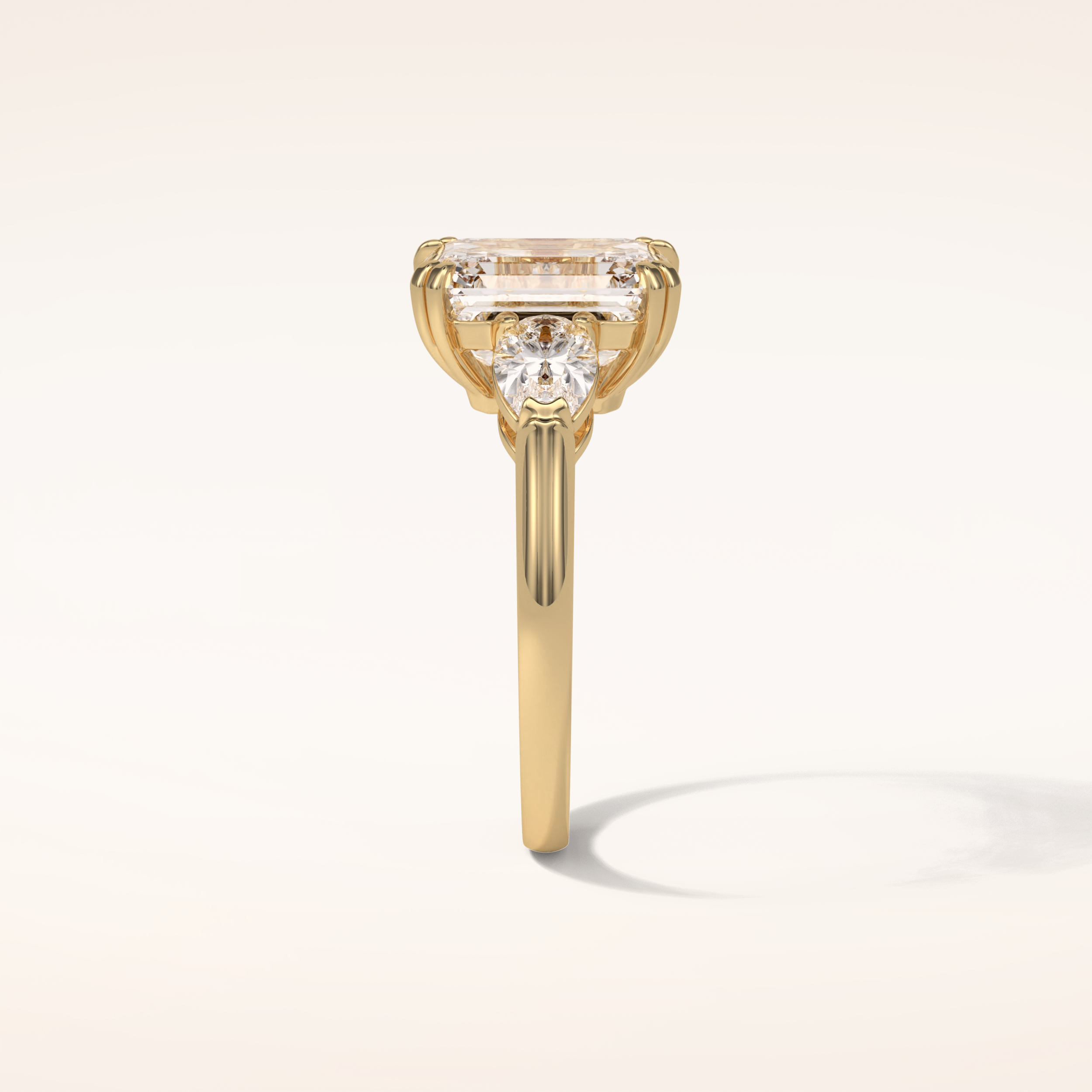 3.24 CT Emerald Shaped Three Stone Moissanite Engagement Ring