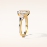 3.24 CT Emerald Shaped Three Stone Moissanite Engagement Ring
