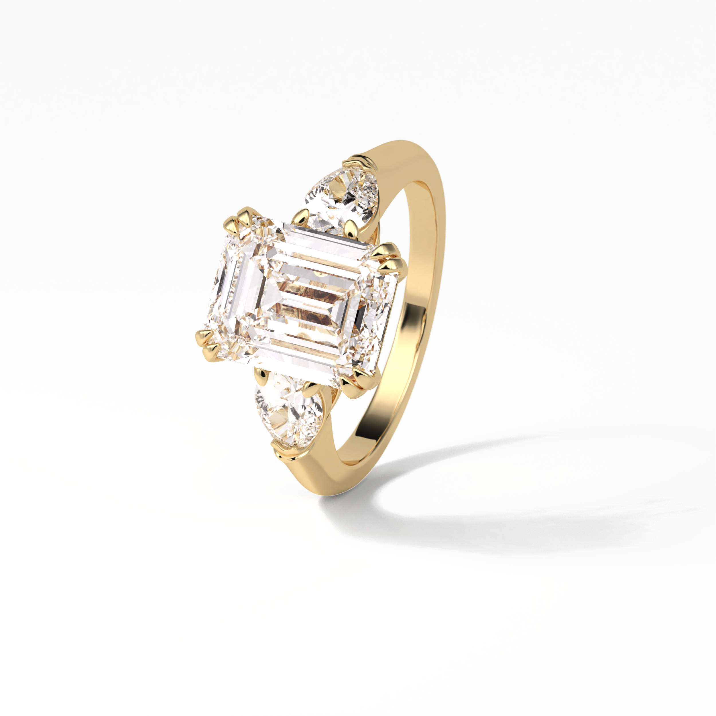Emerald Three Stones Lab Grown Diamond Engagement Ring
