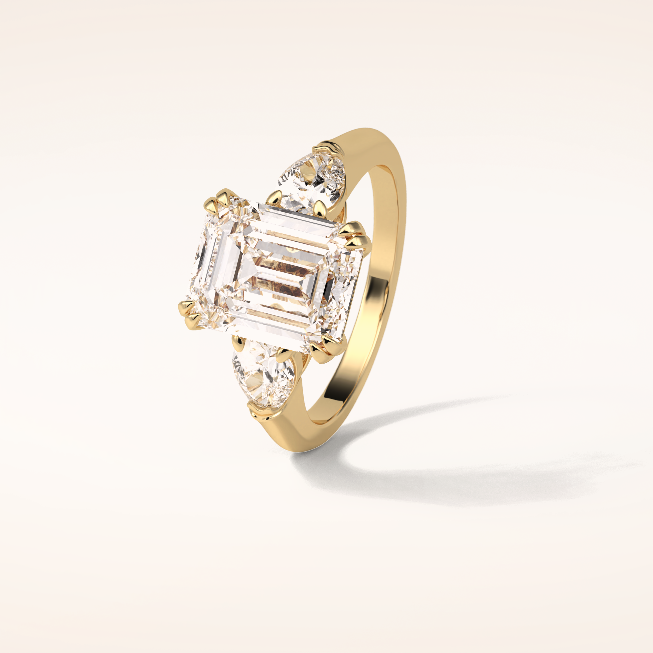 3.24 CT Emerald Shaped Three Stone Moissanite Engagement Ring