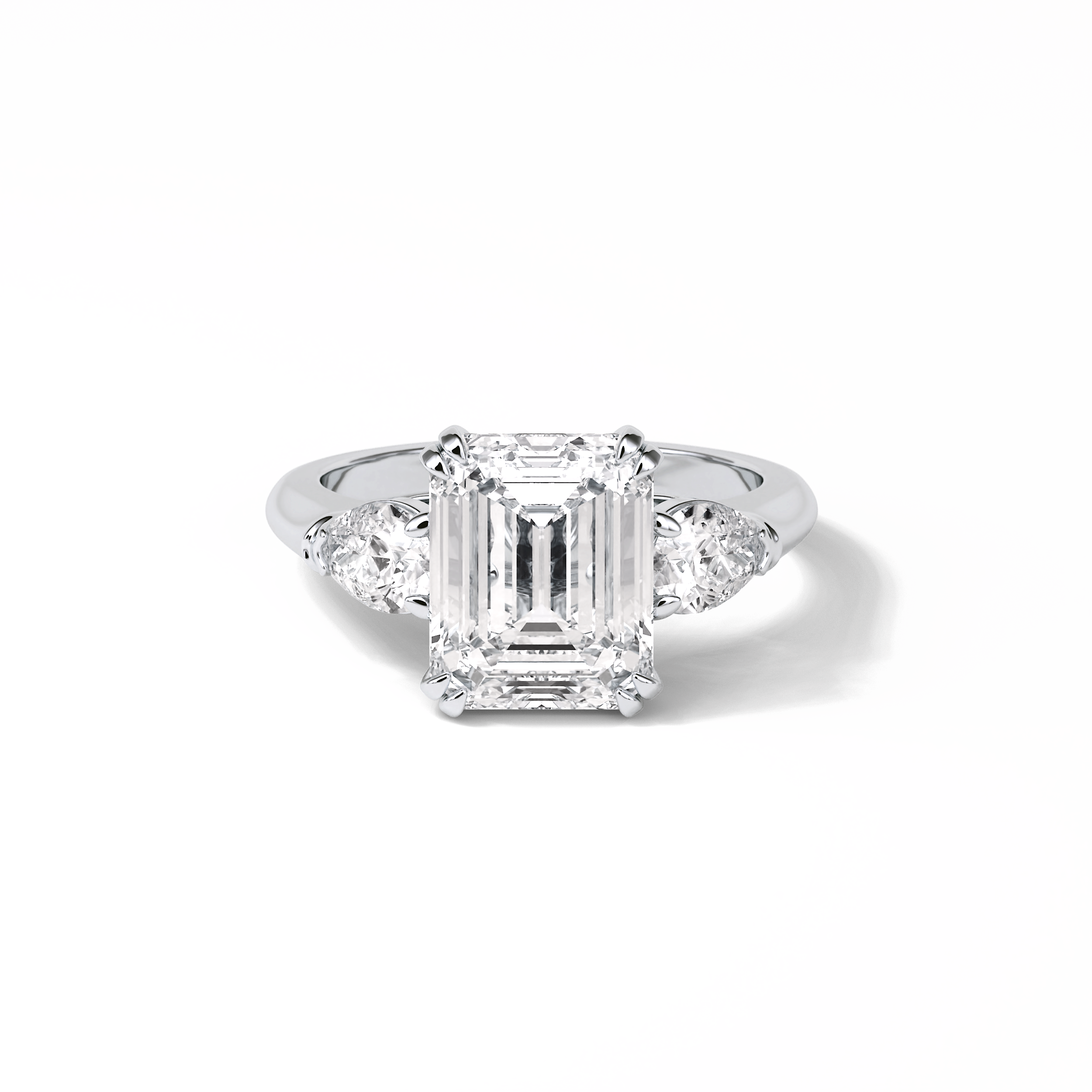 Emerald Three Stones Lab Grown Diamond Engagement Ring