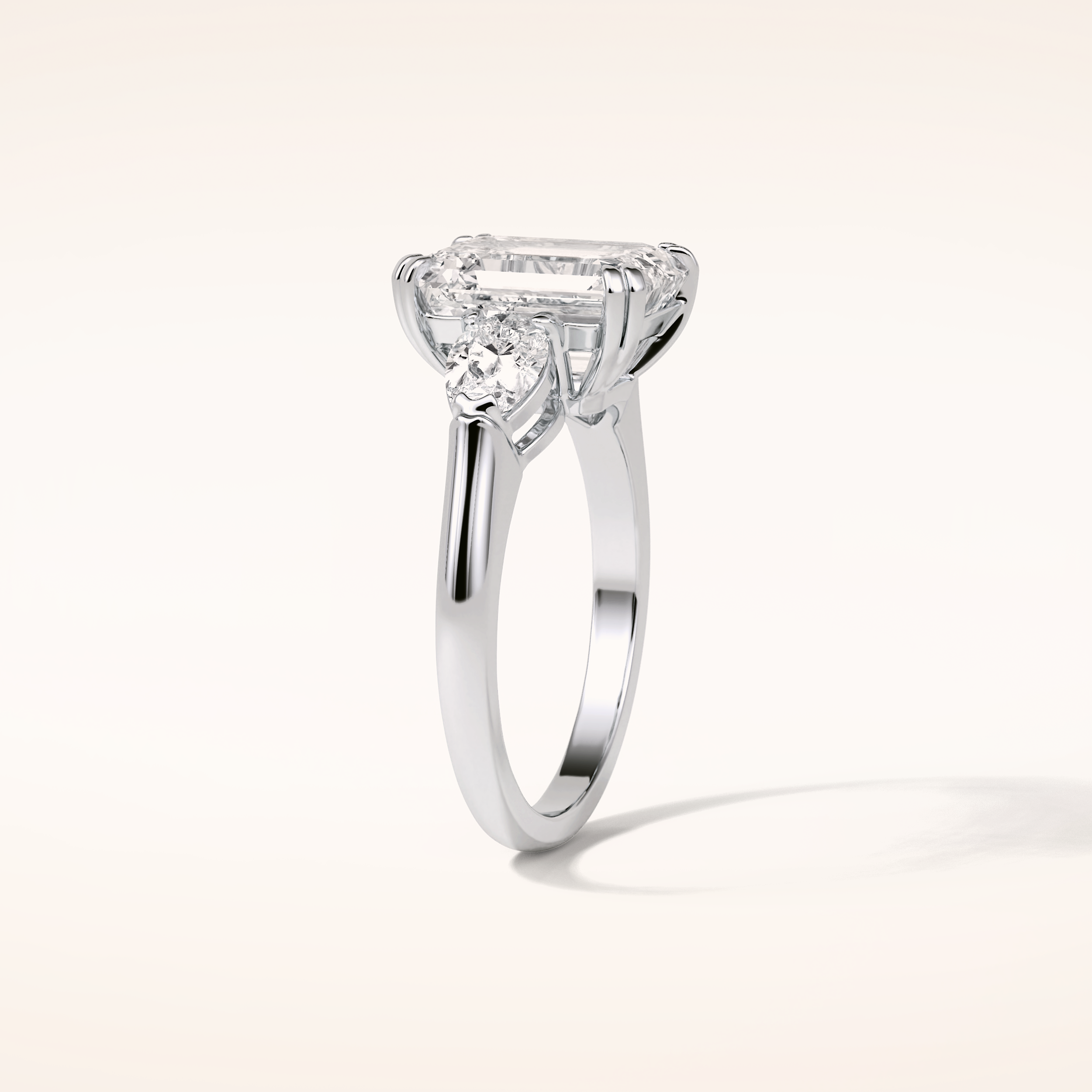 3.24 CT Emerald Shaped Three Stone Moissanite Engagement Ring