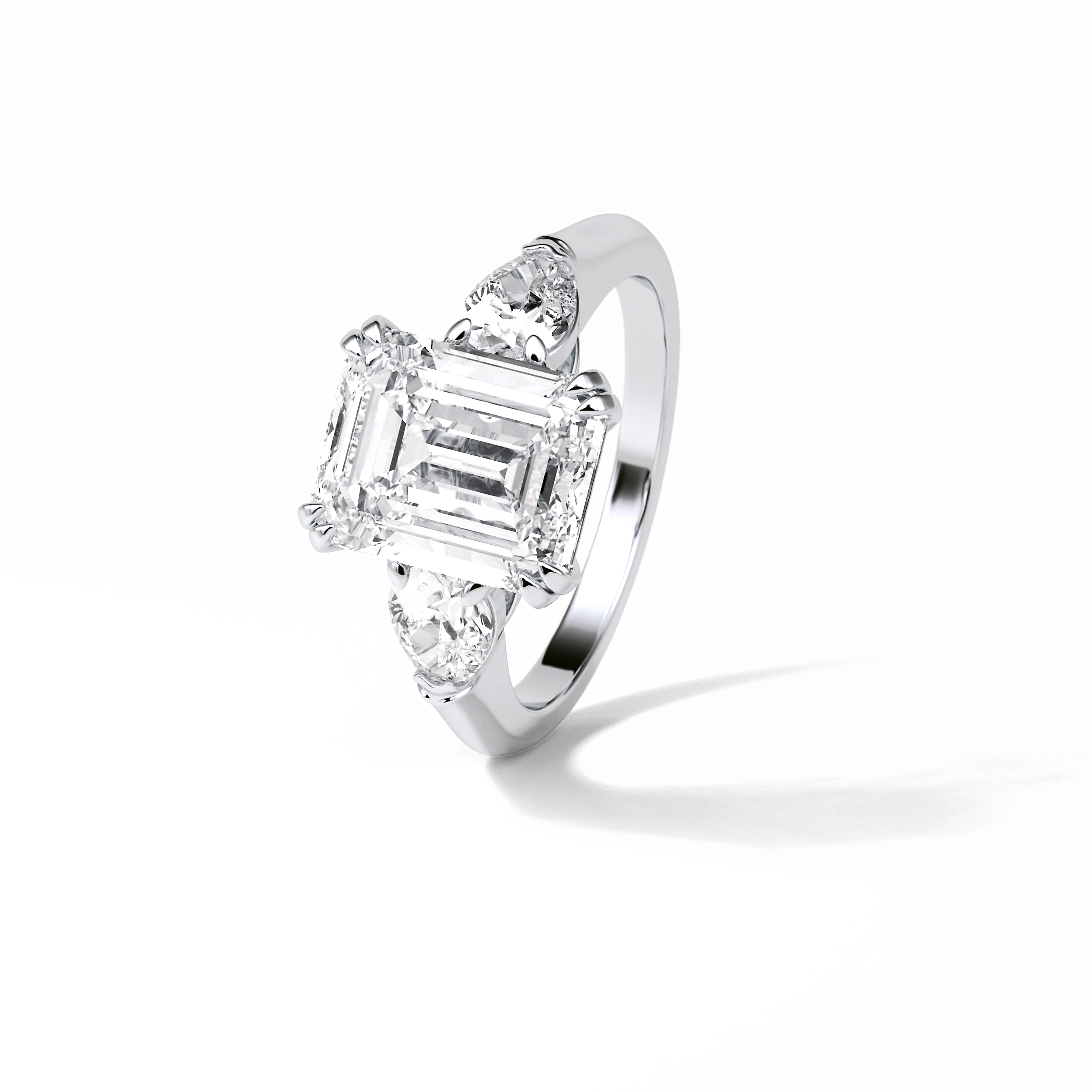 Emerald Three Stones Lab Grown Diamond Engagement Ring