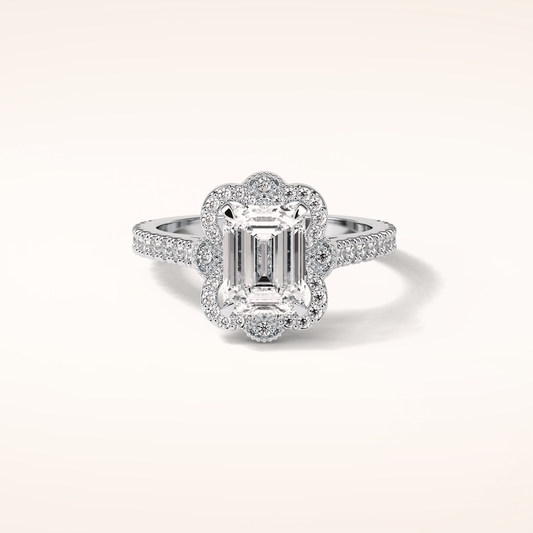 1.6 CT Emerald Shaped Cluster Moissanite Engagement Ring