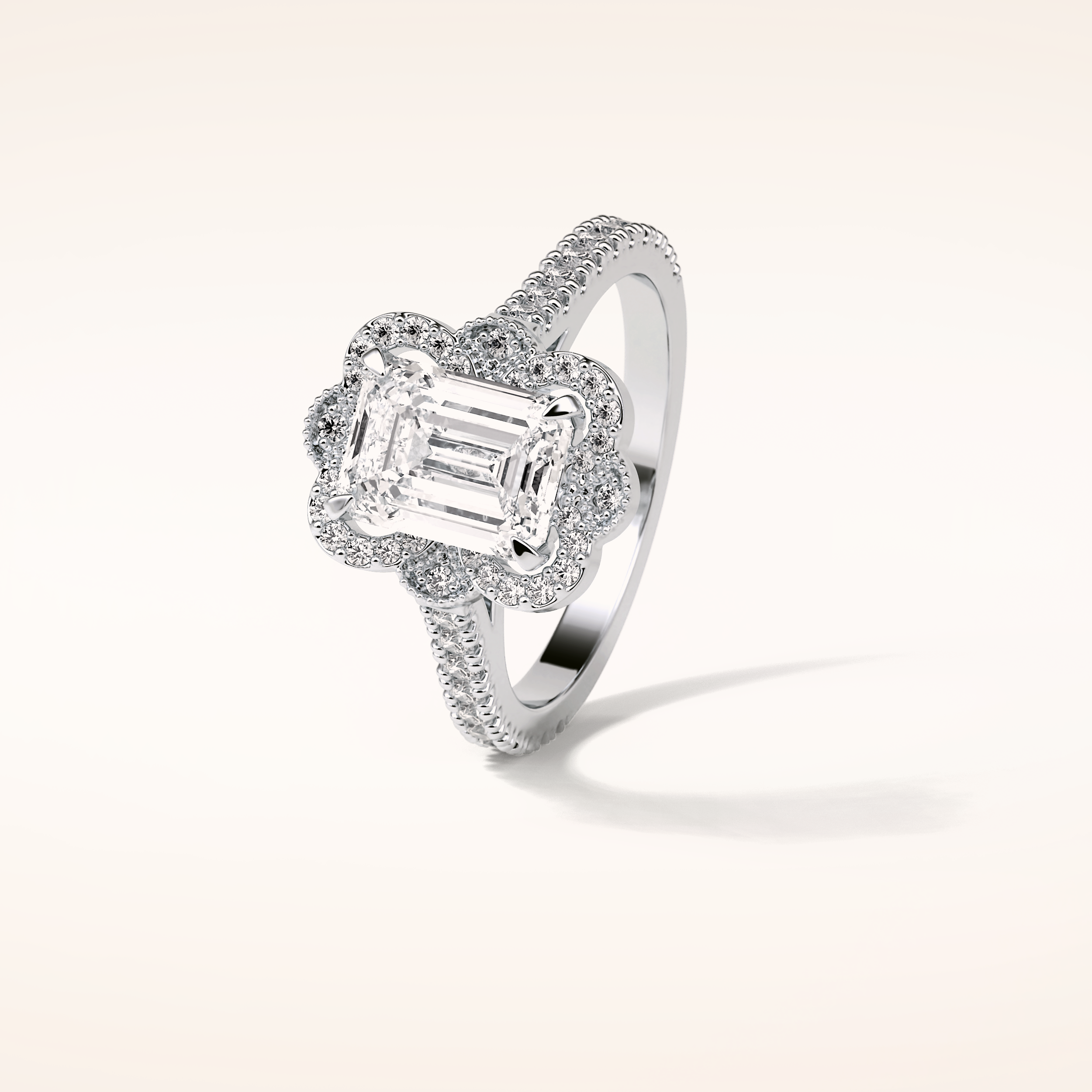 1.6 CT Emerald Shaped Cluster Moissanite Engagement Ring