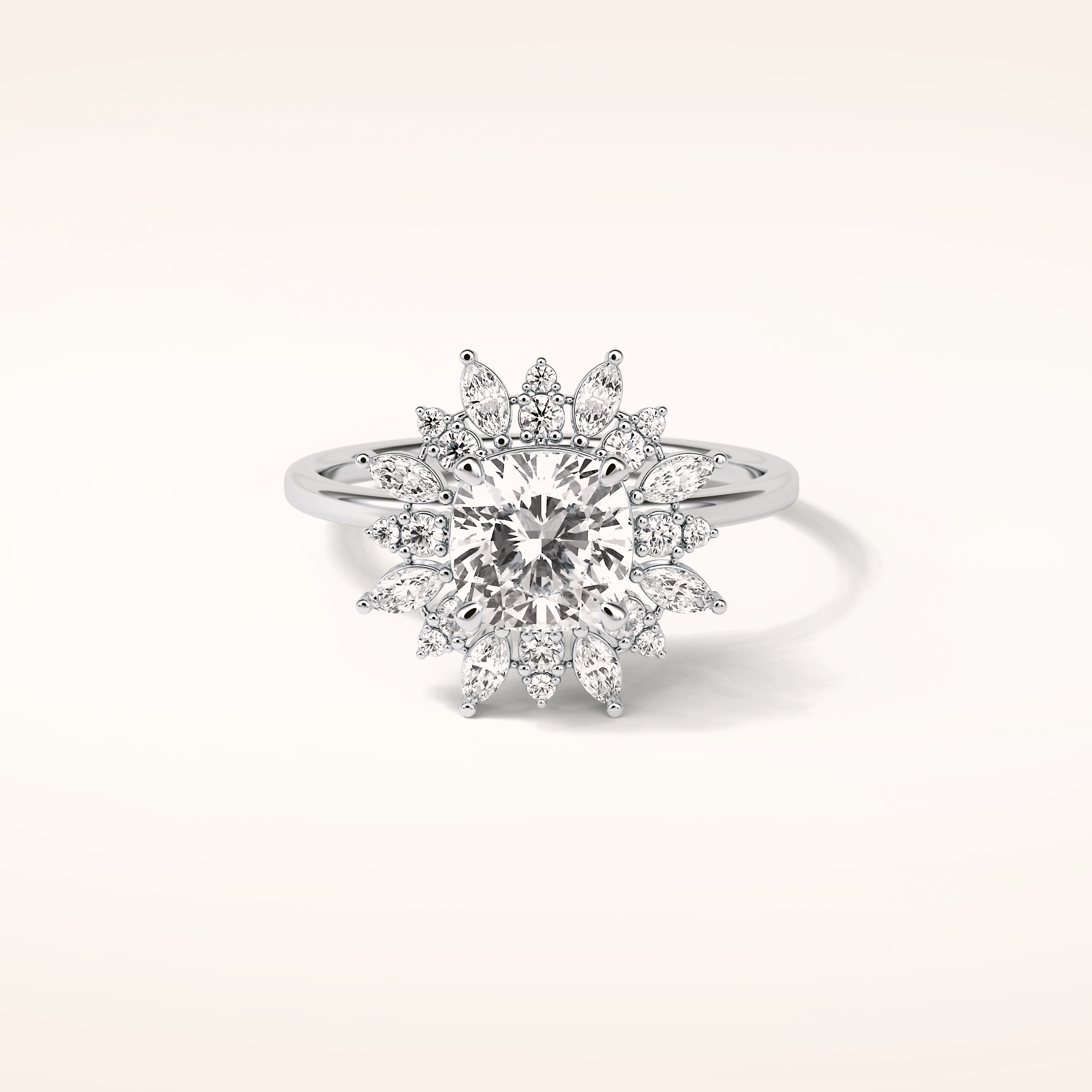 1.21 CT Cushion Shaped Cluster Moissanite Engagement Ring