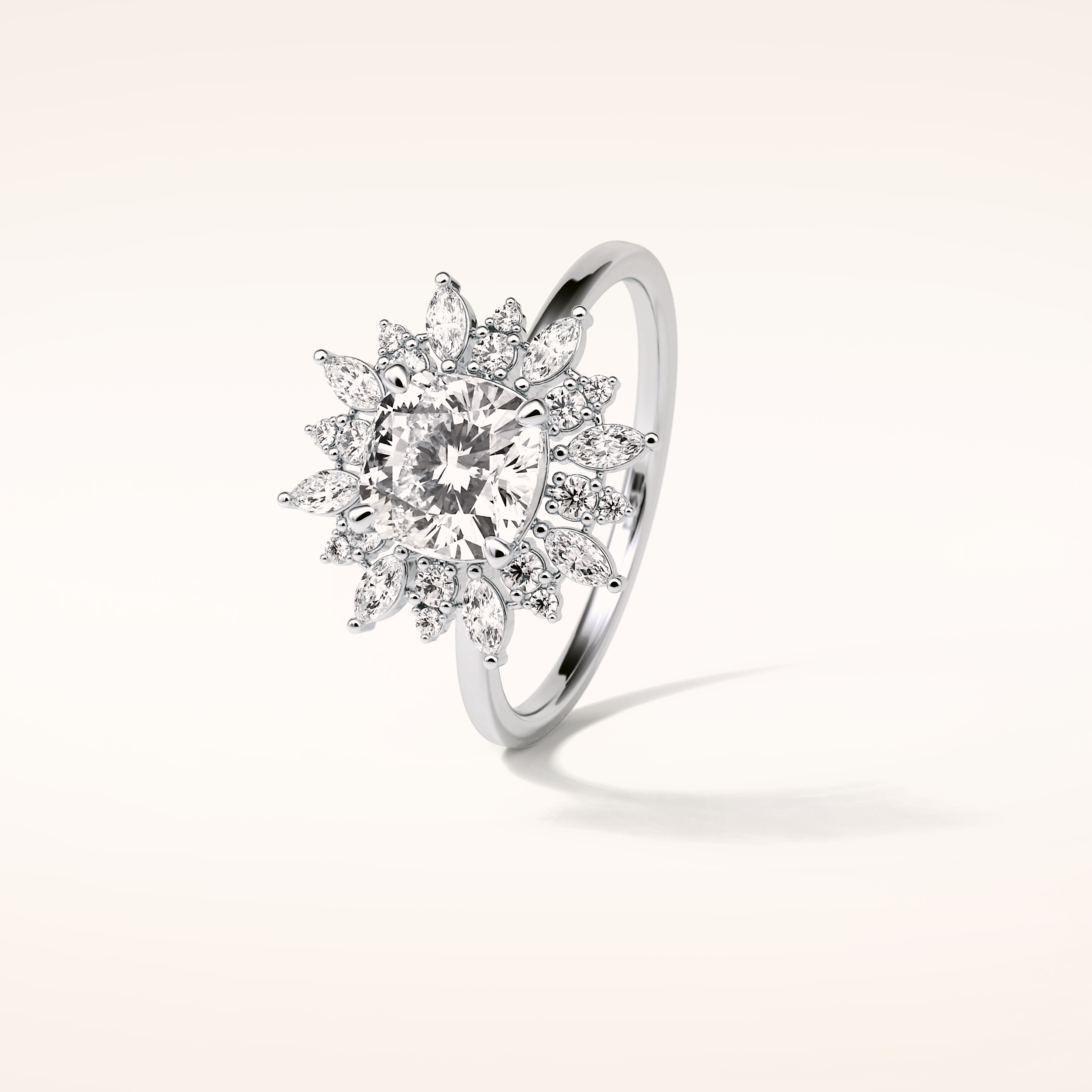 1.21 CT Cushion Shaped Cluster Moissanite Engagement Ring