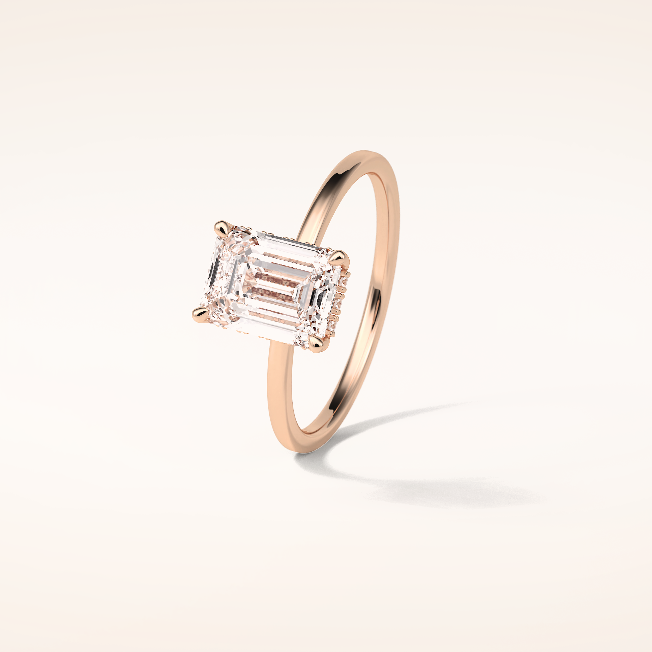 1.60 CT Emerald Shaped Hidden Halo Moissanite Engagement Ring