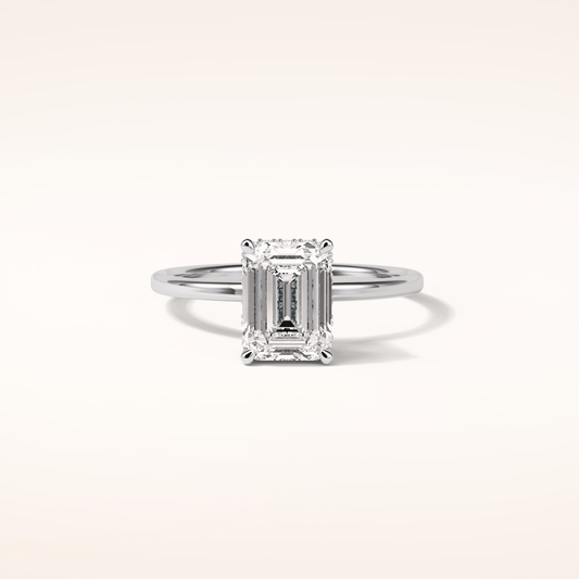 1.60 CT Emerald Shaped Hidden Halo Moissanite Engagement Ring
