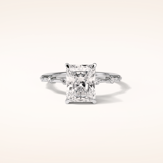 2.43 CT Radiant Shaped Dainty Pave Moissanite Engagement Ring