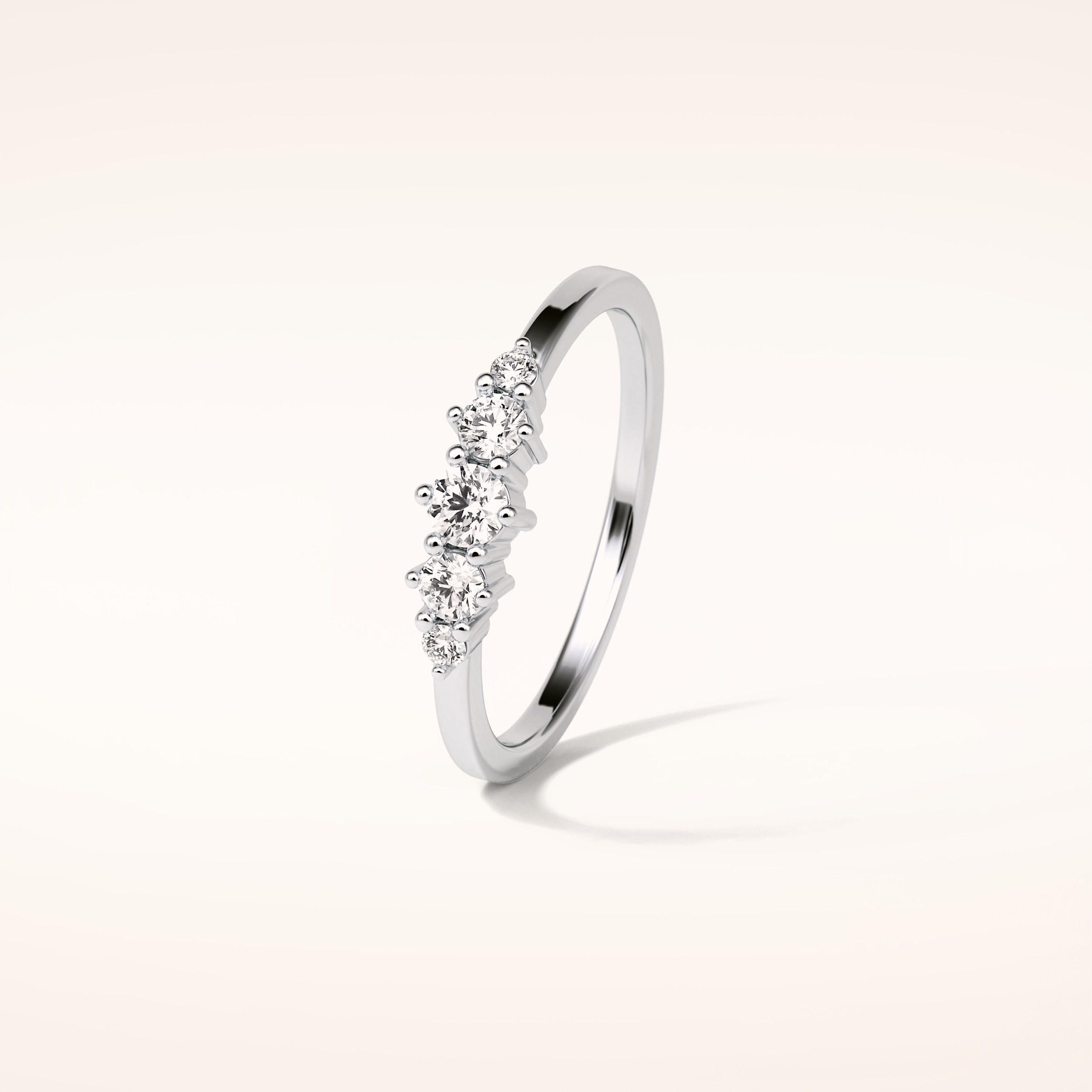 0.3 TCW Round Shaped Moissanite Five Stone Wedding Band