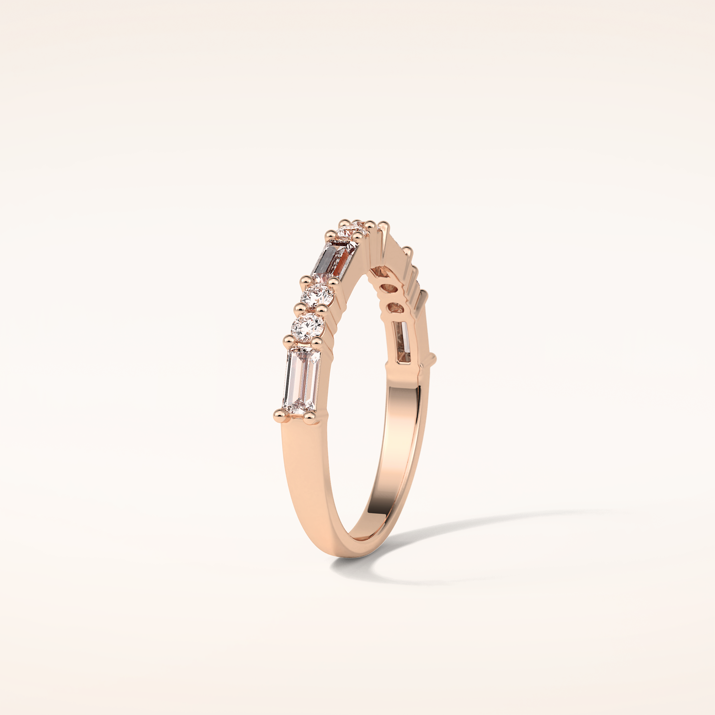 0.64 Round & Baguette Shaped Moissanite Half Eternity Wedding Band