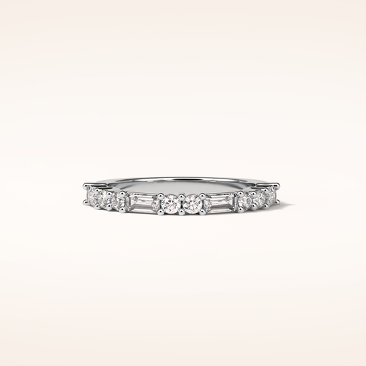 0.64 Round & Baguette Shaped Moissanite Half Eternity Wedding Band